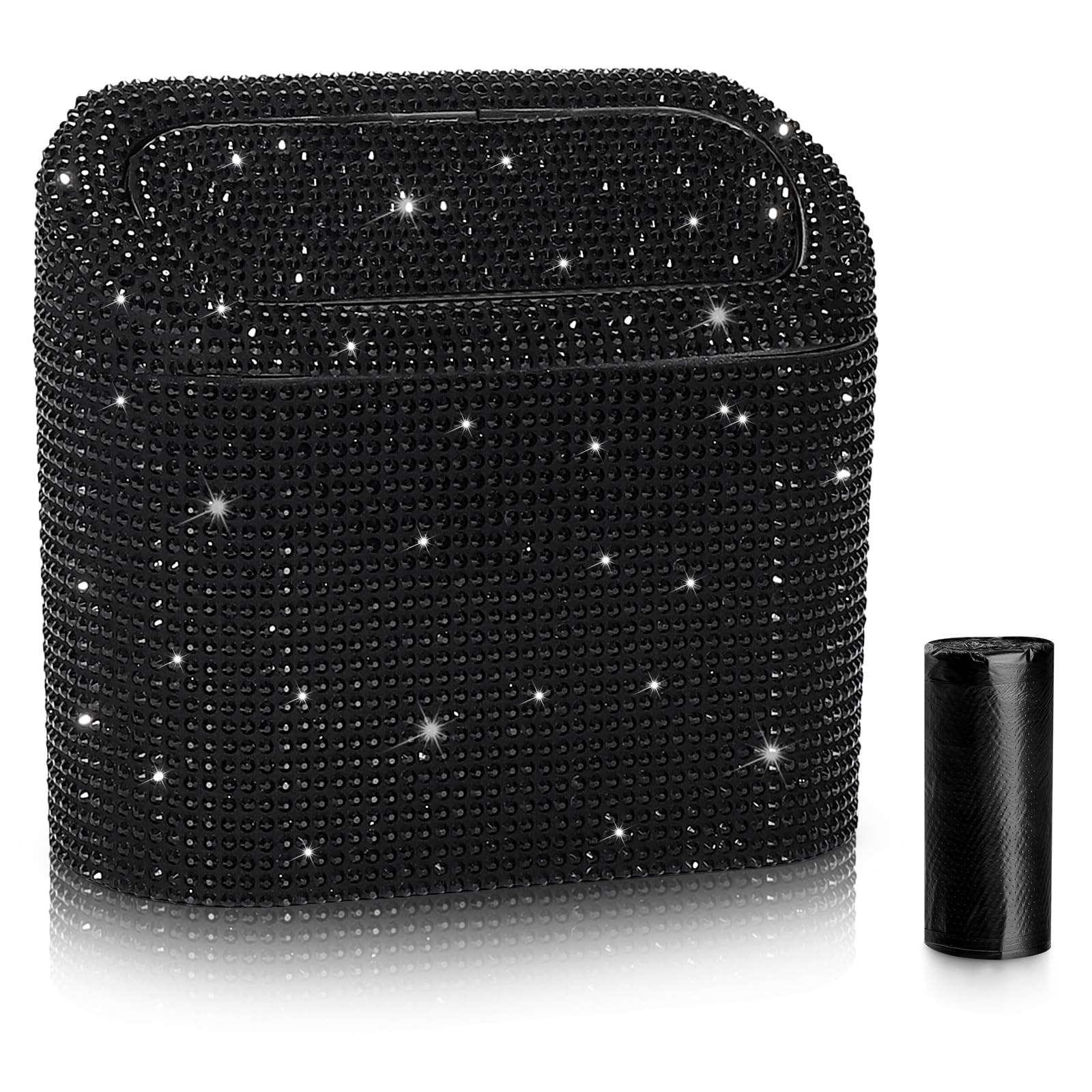 Accmor Bling Car Trash Can With Lid, Mini Vehicle Garbage Organizer Storage Bin Dustbin, Sparkling Crystal Rhinestone Holder Con
