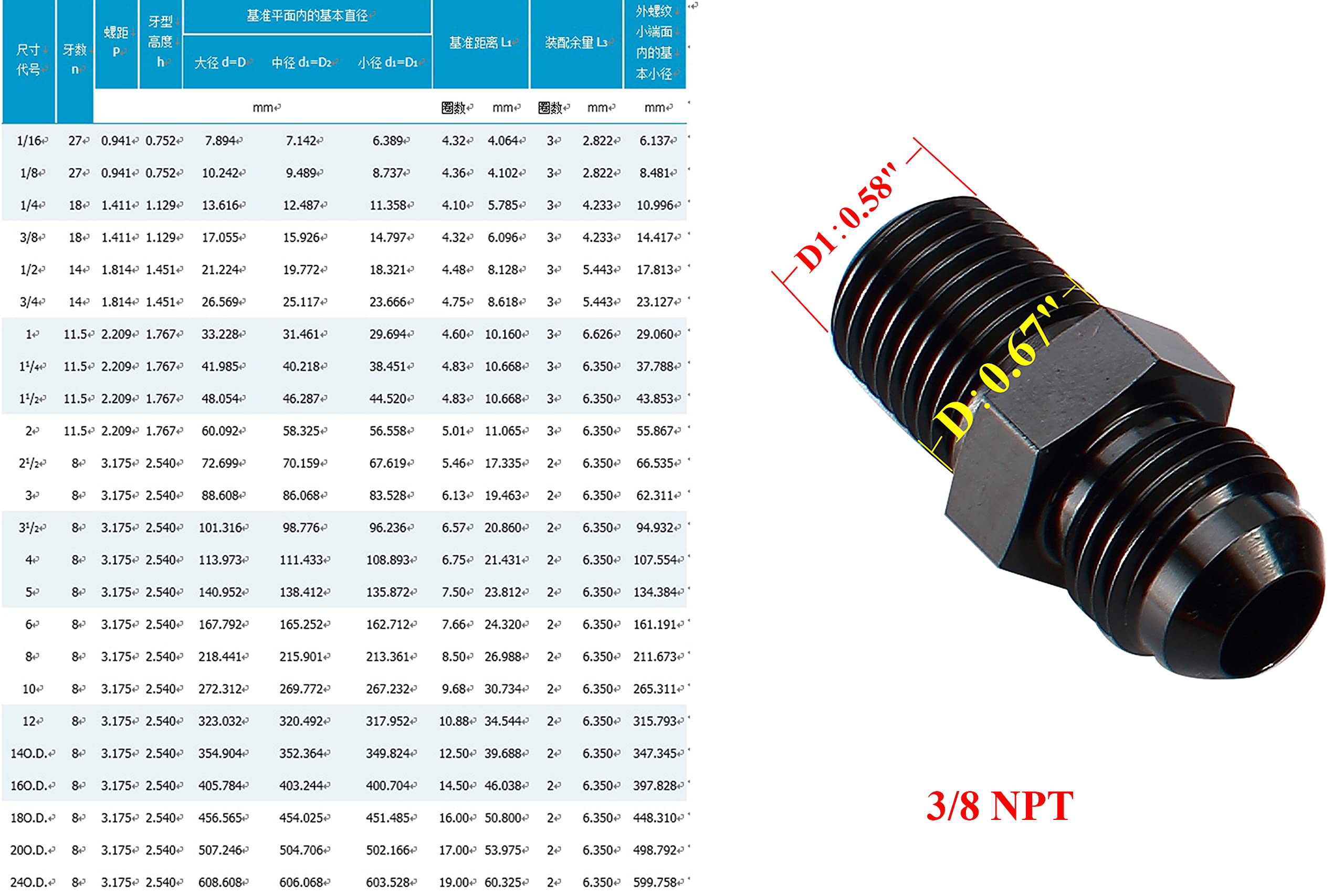 Ac Performance Male 3/8'' Npt To -8 An Flare Adapter Straight Aluminum Black