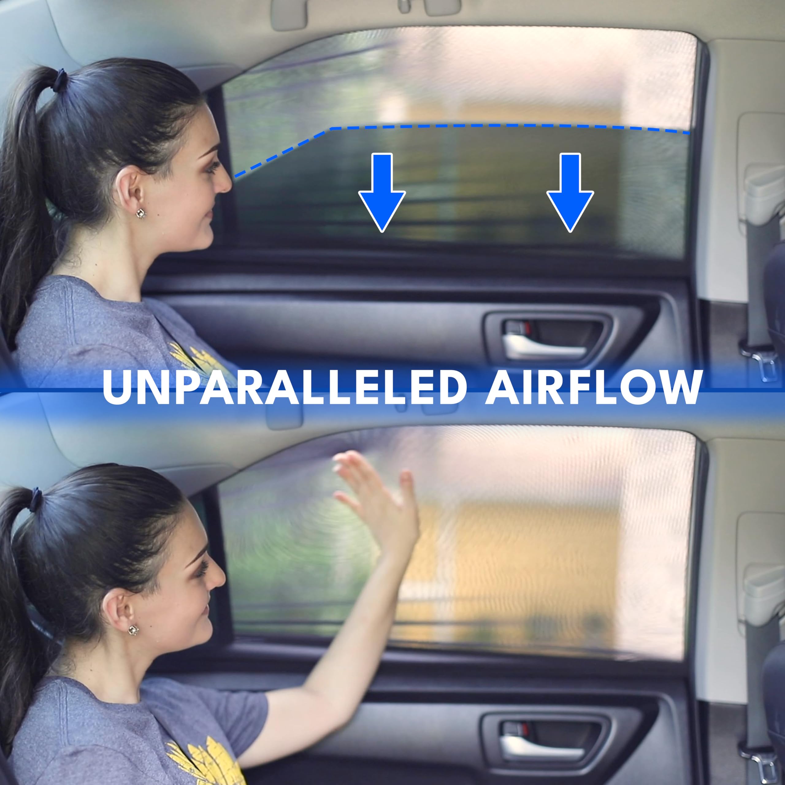 EcoNour Car Side Window Sun Shade - Stretchable Nylon Screens, XL 42"x24", Black, Pack of 2 for SUVs, Trucks & Minivans