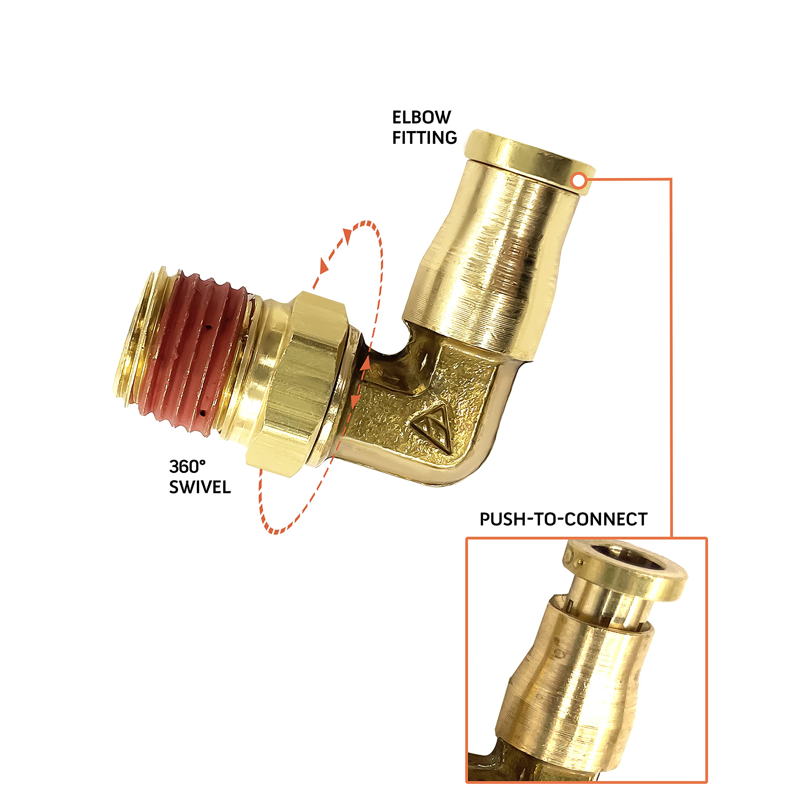 Torque Air Line Service Kit For Air Bags Suspension Kit Fittings, 1/4 Npt Elbow Fitting, 16 Feet Tubing, Air Inflation Valve Sch