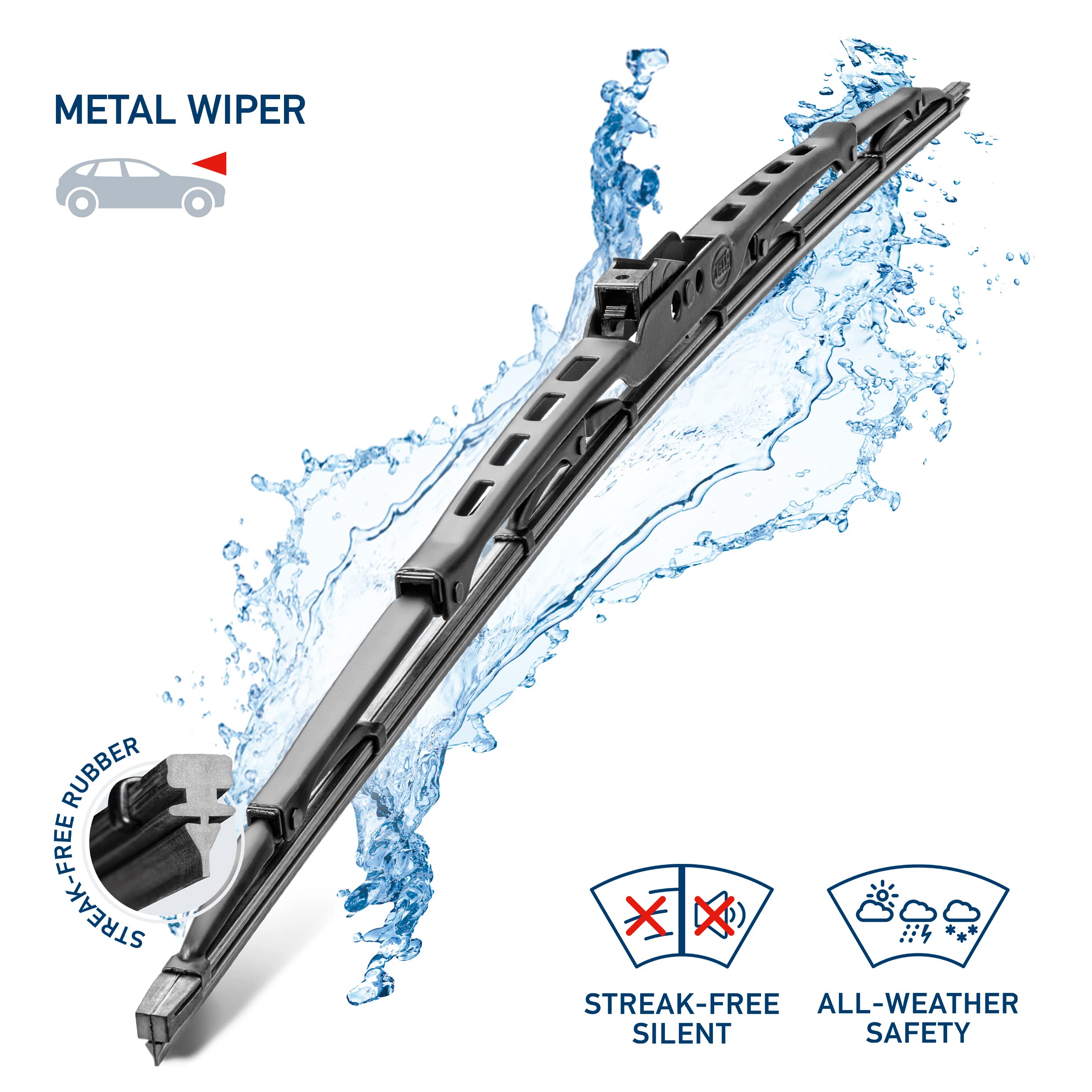 Hella Oe Quality 14 Inch All Seasons Streak-Free Rubber Standard Wiper Blade (Single Blade) Select Fit Chevrolet Fiat Hyundai Ki