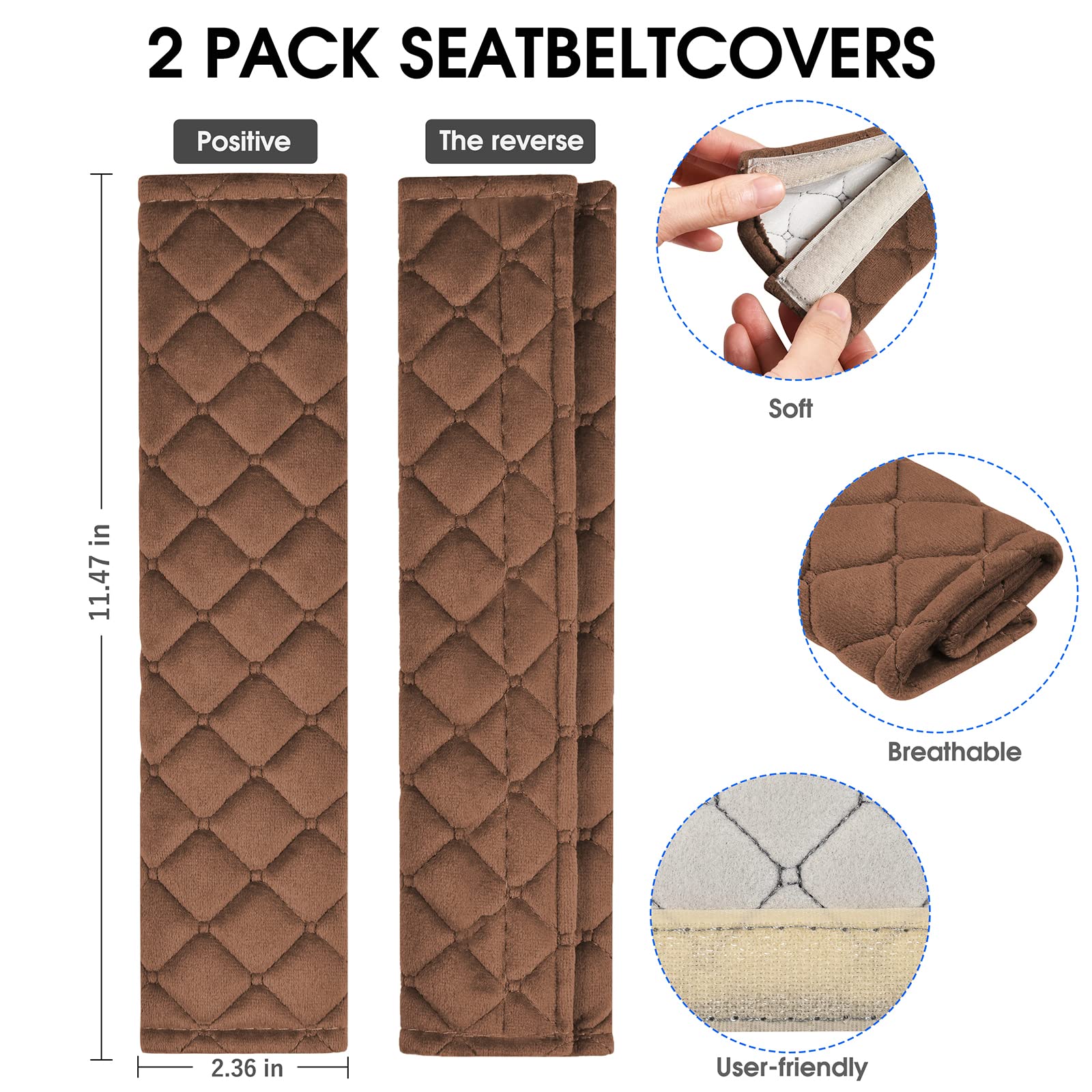Mikafen 2Pack Car Seat Belt Pads Cover,Seat Belt Shoulder Strap Covers Harness Pad For Car/Bag,Soft Comfort Helps Protect You Neck And Shoulder From The Seat Belt Rubbing(Coffee)