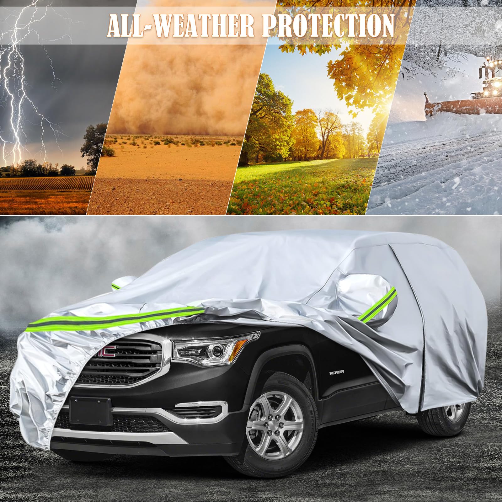 sportuli Waterproof Car Cover for 2017-2025 GMC Acadia, 6 Layers Silver, Zipper Door, Windproof, All Weather Protection