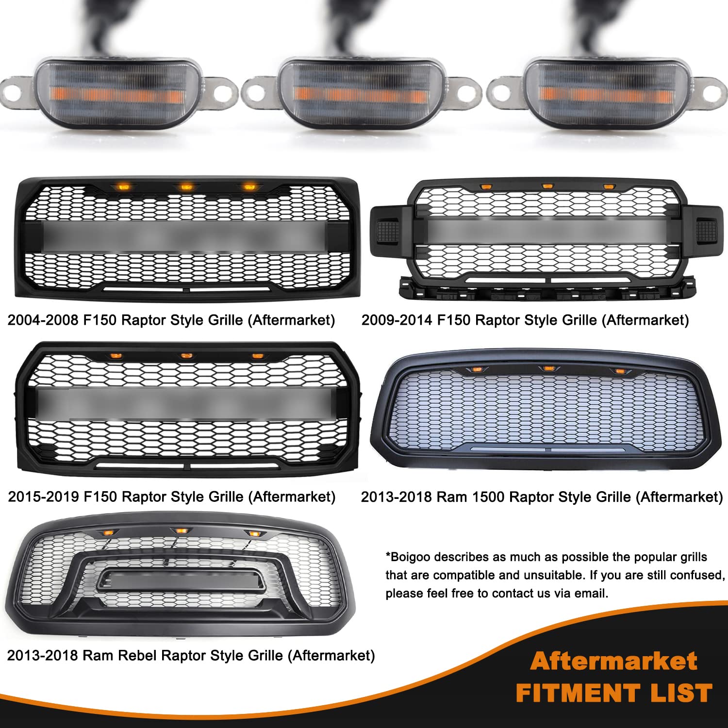 Boigoo Front Grille Lights Compatible For Dodge Ram 1500 2013-2018 & Ford F-150 Raptor 2004-2019, Cars Grid Grilles (Green - Smoked Lens)