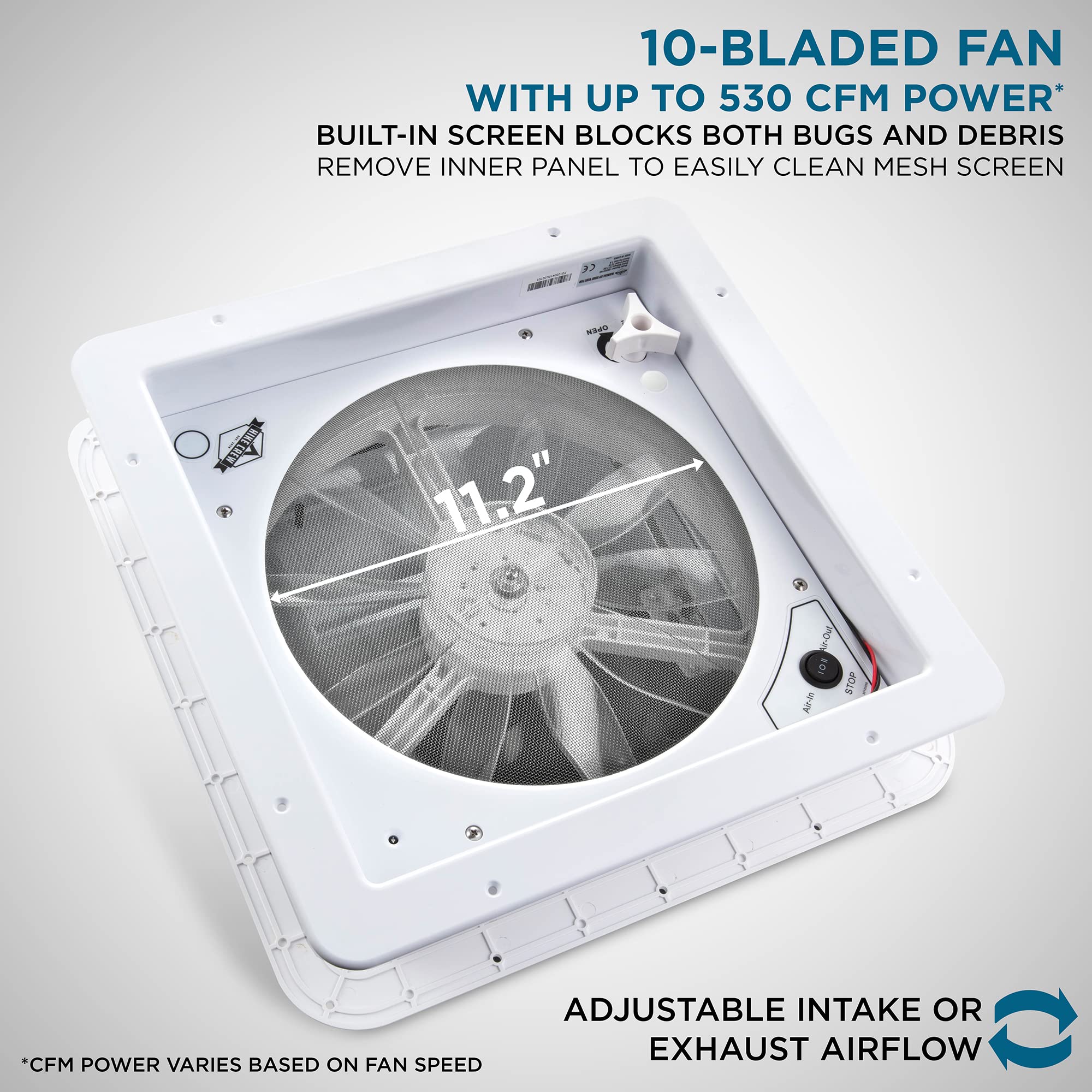 Hike Crew 14    Rv Roof Vent Fan | 12V Intake & Exhaust Camper Fan | Manual Open/Close | Includes Screws & Garnish | White Lid