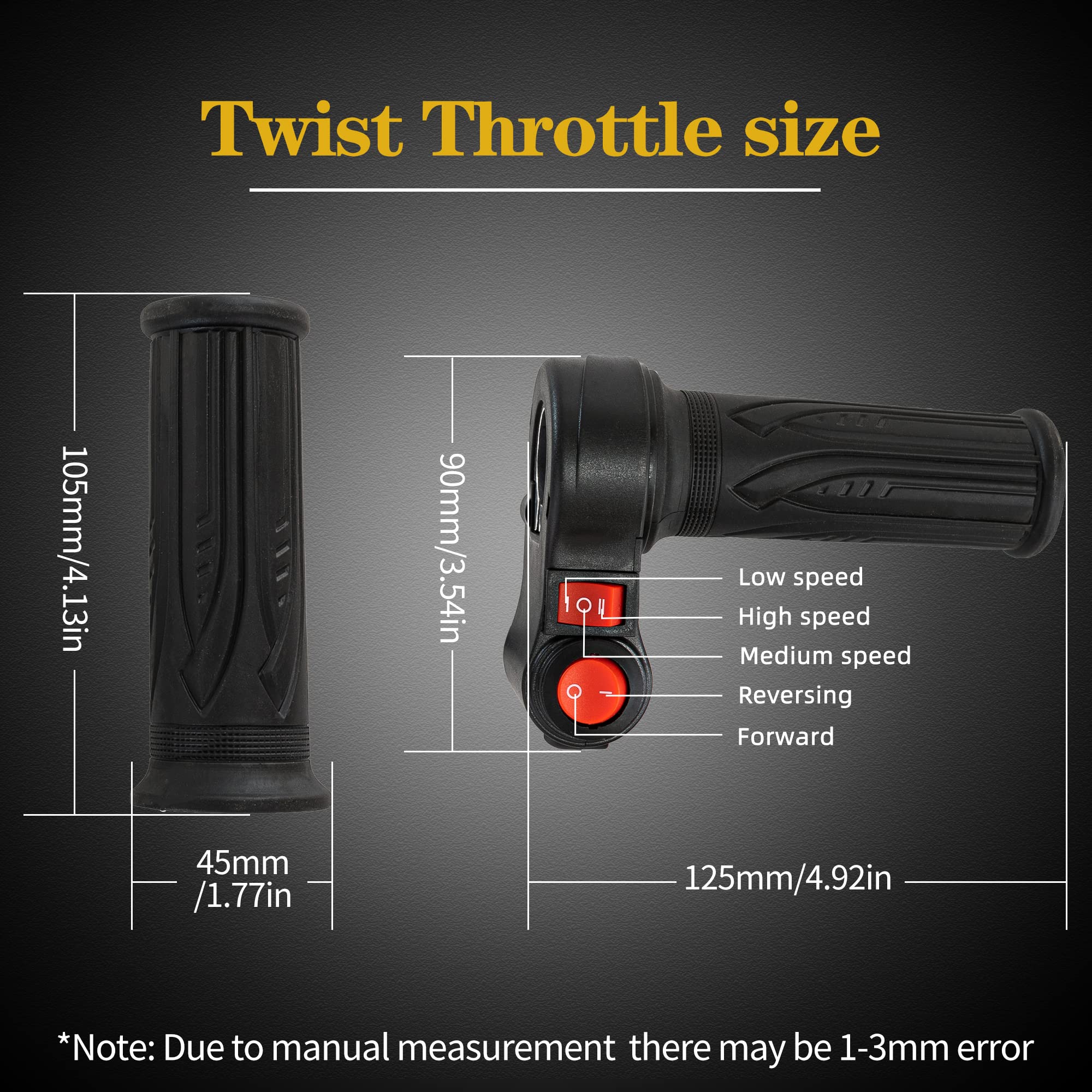doinal Universal Electric Twist Throttle - 12-72V, Three Speed with Reverse, Medium Size, Durable ABS Material, 3 Speed Throttle