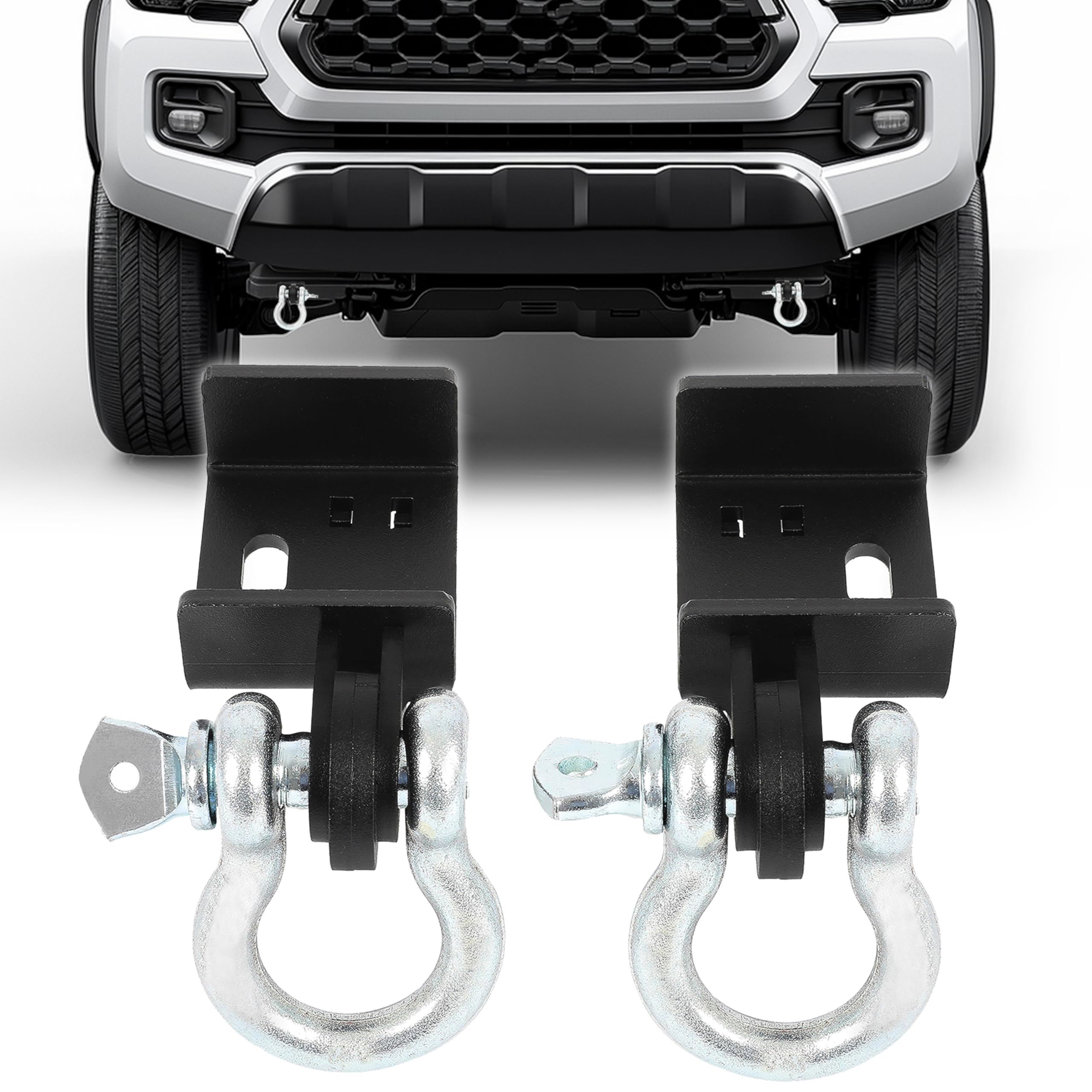 KUAFU Front Demon Tow Hook Bracket with 3/4 Shackles D Rings Compatible with 2009-2023 Toyota Tacoma Mounting Brackets Powder Co
