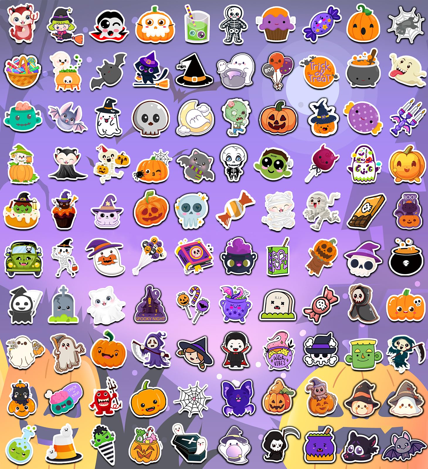 100 Pcs Halloween Stickers - Halloween Party Favors - Non Repeating Vinyl Waterproof Halloween Stickers - Kids Halloween Games T