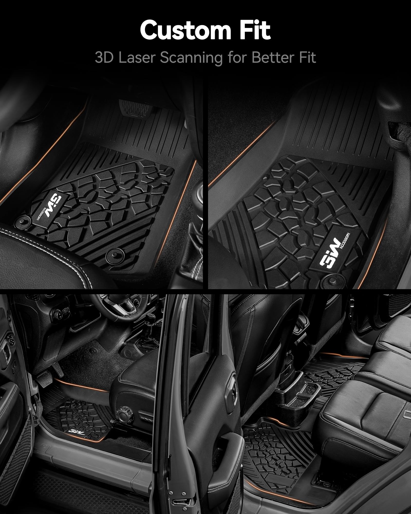 3W Custom Fit Floor Mats & Cargo Liner for Jeep Wrangler 4XE 2021-2025, Heavy Duty TPE Rubber, All Weather, Black