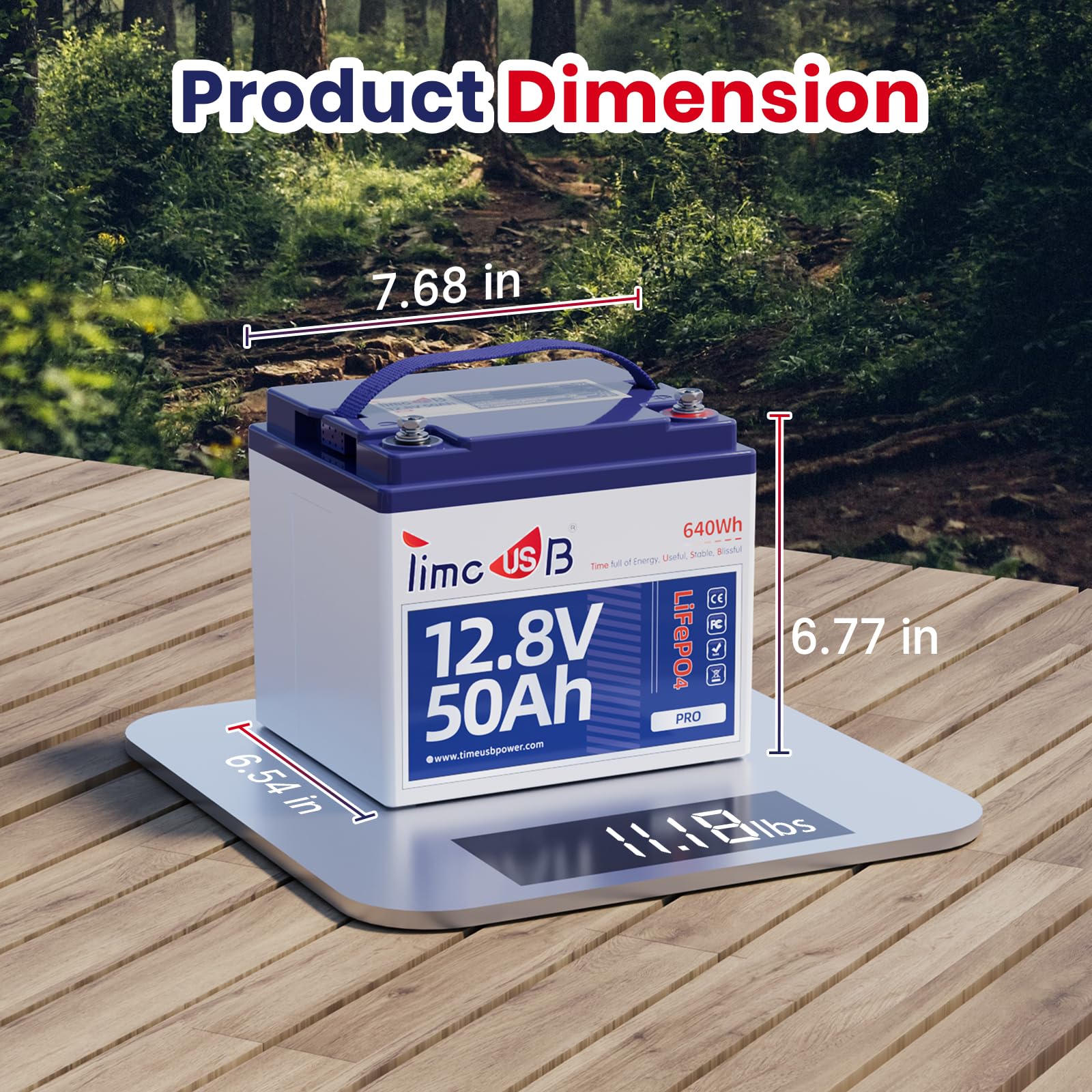 Timeusb 12.8V 50Ah Pro LiFePO4 Battery - 4000+ Cycles, Built-in 50A BMS for Solar, RV & Home Backup