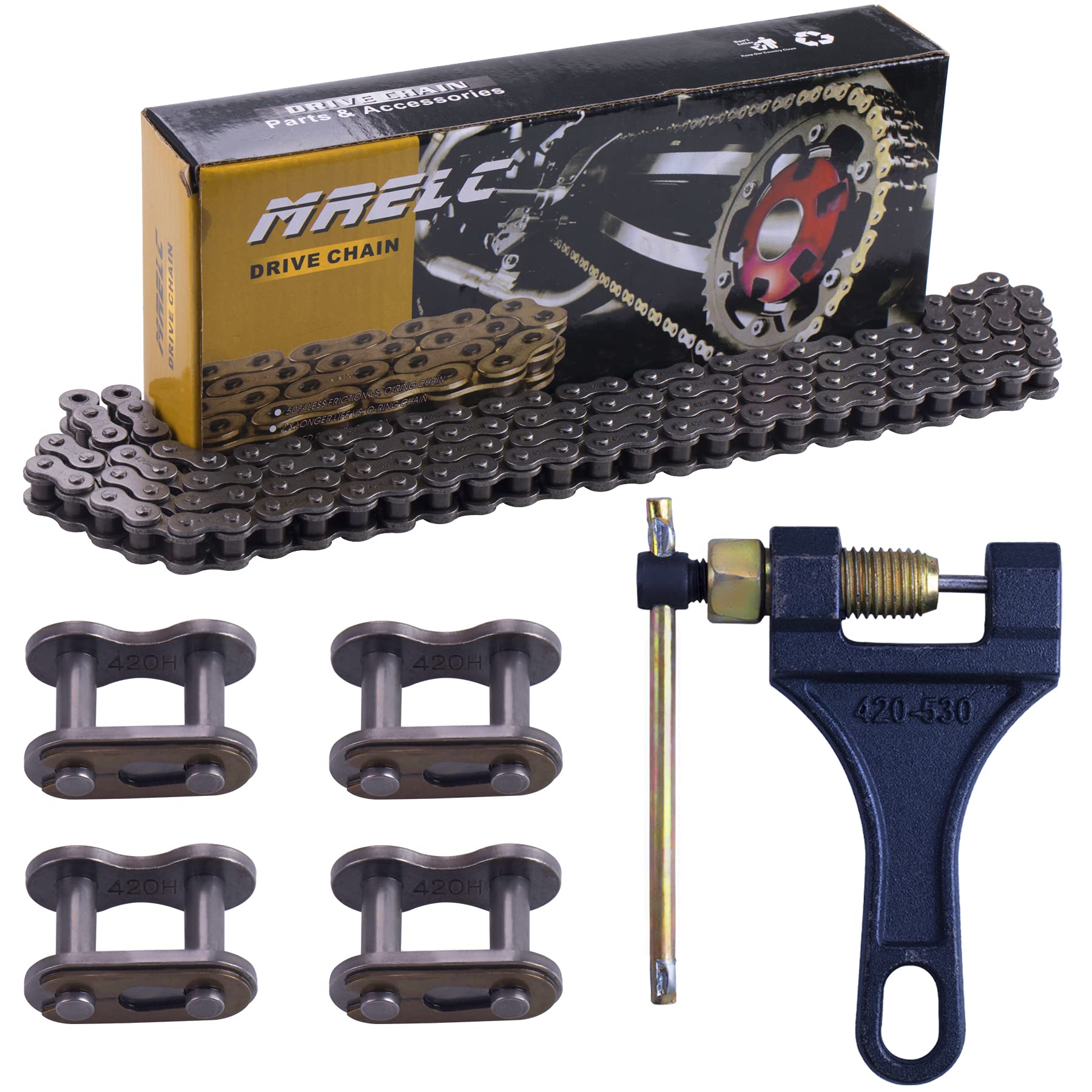 Mrelc 420H Motorcycle Chain+ Chain Breaker,92-Link Heavy Duty Drive Chain