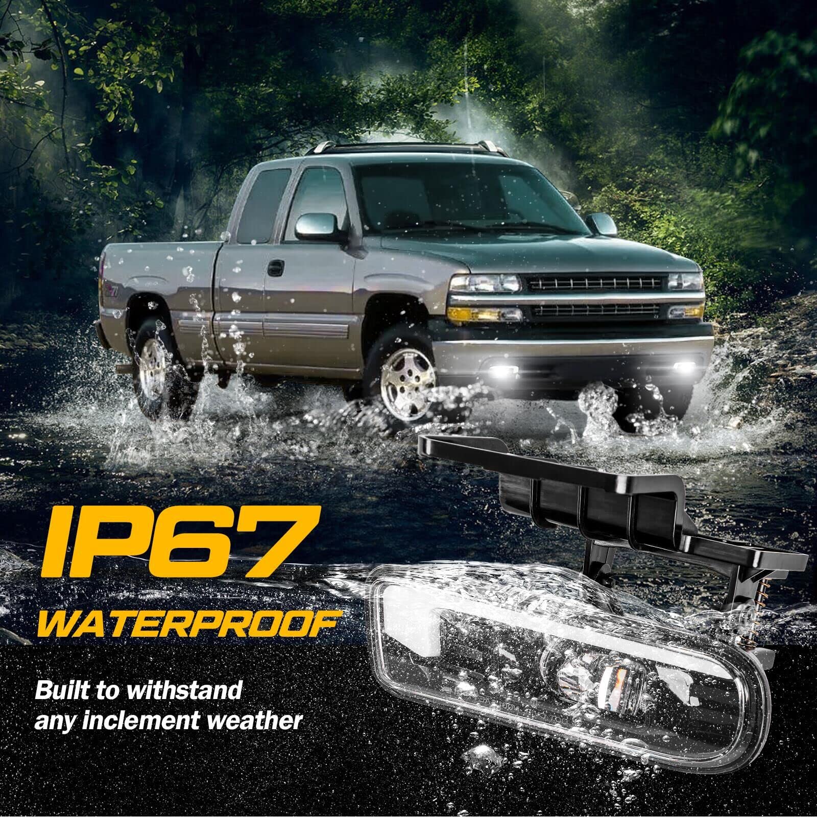 M MIBAHE LED Fog Lights with DRL, DOT Approved for 1999-2006 Chevy Silverado/Suburban/Tahoe, Clear, Model M-CVFL-N001, 2PCS