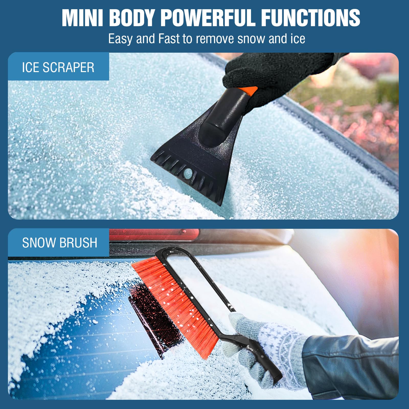 YeewayVeh 35" Ice Scraper & Snow Brush, Extendable with Foam Grip, Detachable, Scratch-Free, Orange, Model YW-P00007