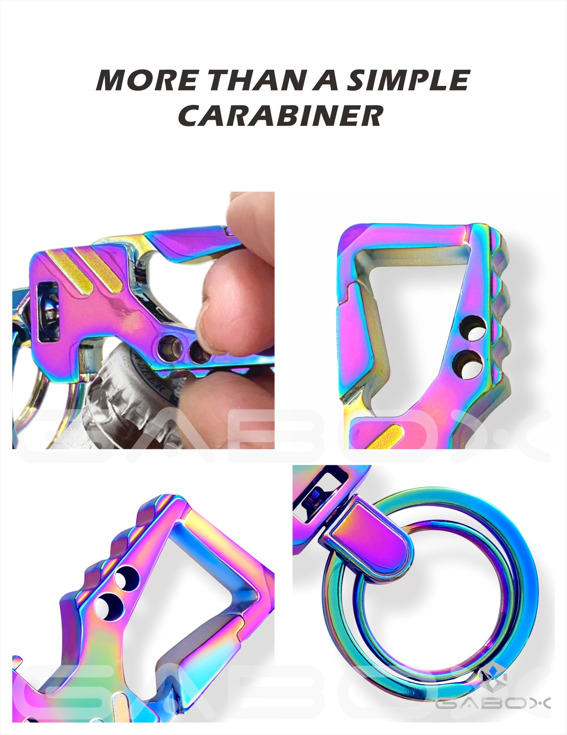Gabox Keychain Edc Keyring Bottle Opener Auto Car Key Holder Tactical Carabiner Key Chain Clip Llaveros Porte-Cl  S, Electroplat