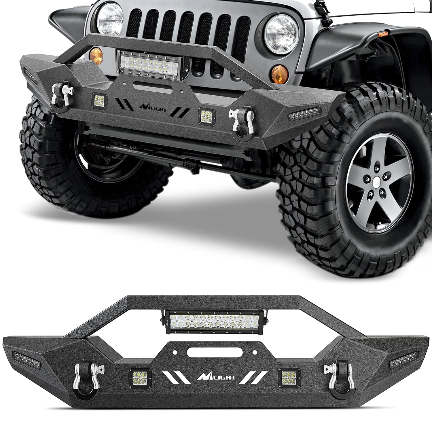 Nilight Front Bumper Compatible For 2007-2018 Wrangler Jk/Jku 2018-2025 Jl/Jlu 2020-2025 Gladiator Jt With 72W Led Bar 2 X 18W P