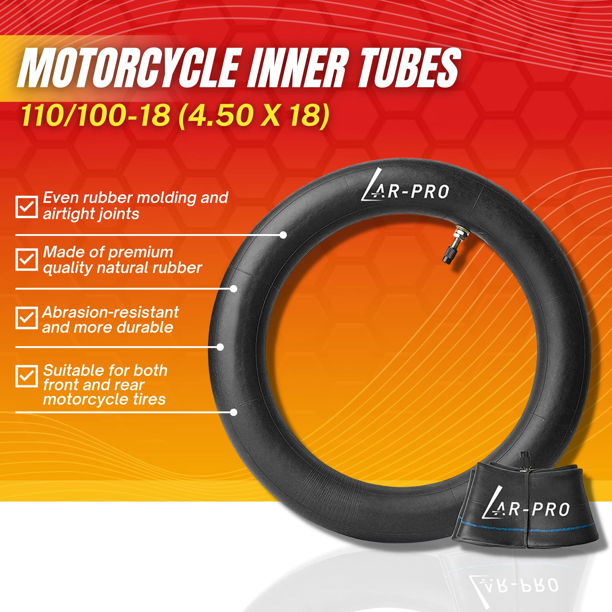 (2-Pack) 110/100-18 (4.50 X 18) Motorcycle Inner Tubes - 18 Inch Dirt Bike Natural Rubber Tubes - Pinch And Puncture-Resistant T