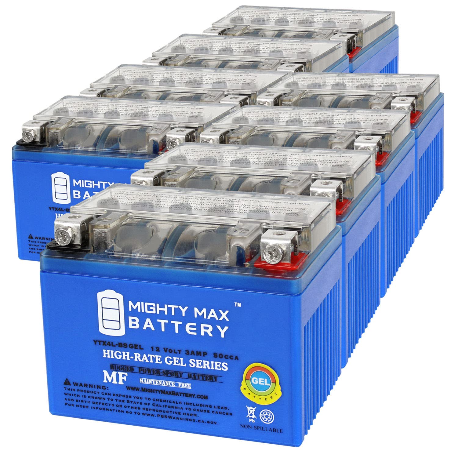 Mighty Max Battery Ytx4L-Bsgel 12V 3Ah Gel Replacement Battery Compatible With Atv Quad Dirt/Pit Bike 50/70/110/125 Cc - 8 Pack