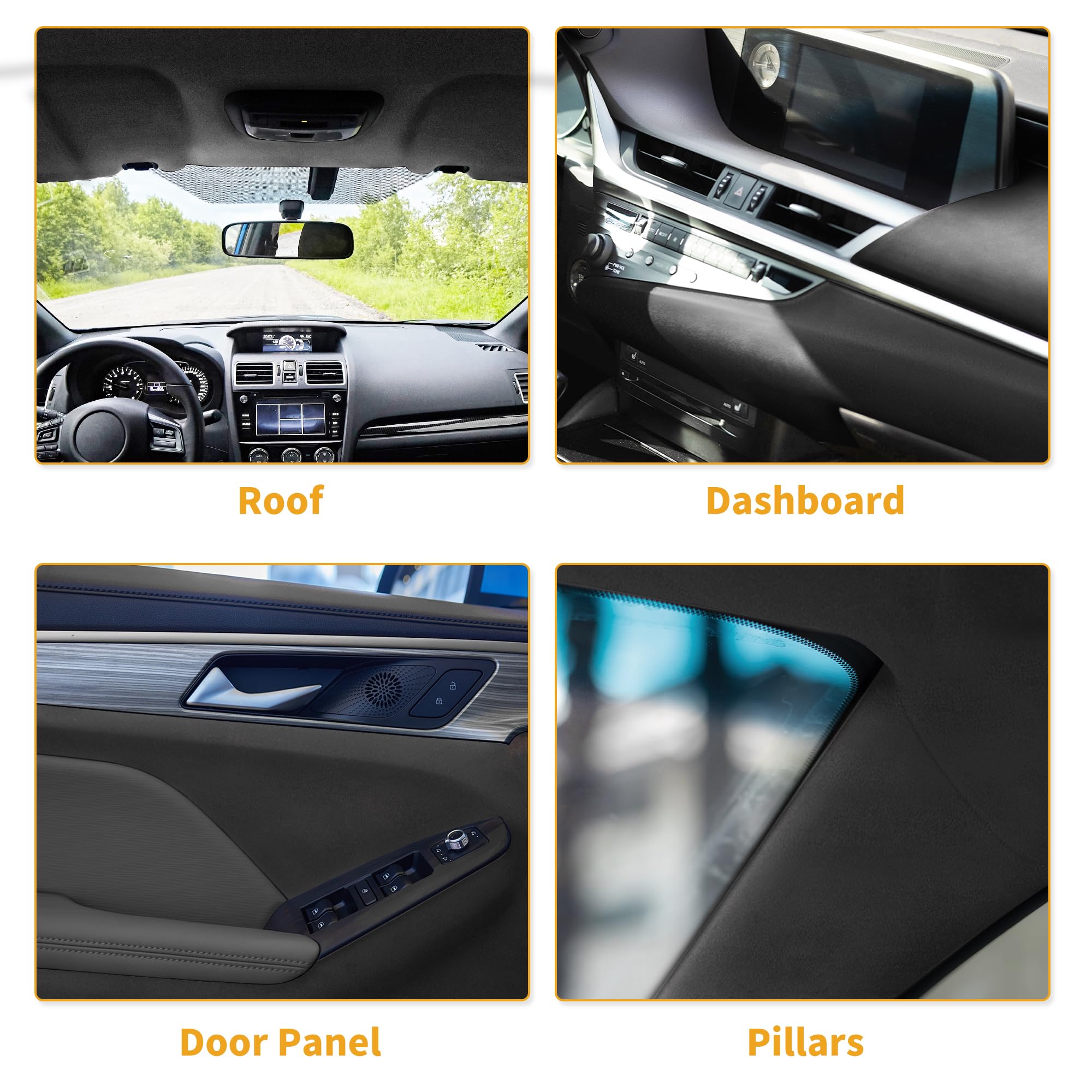 Partuto Headliner Fabric 96'' L x 57'' W Interior Trim DIY Roof Repair Replacement Suede Fabric Black 1 Pcs