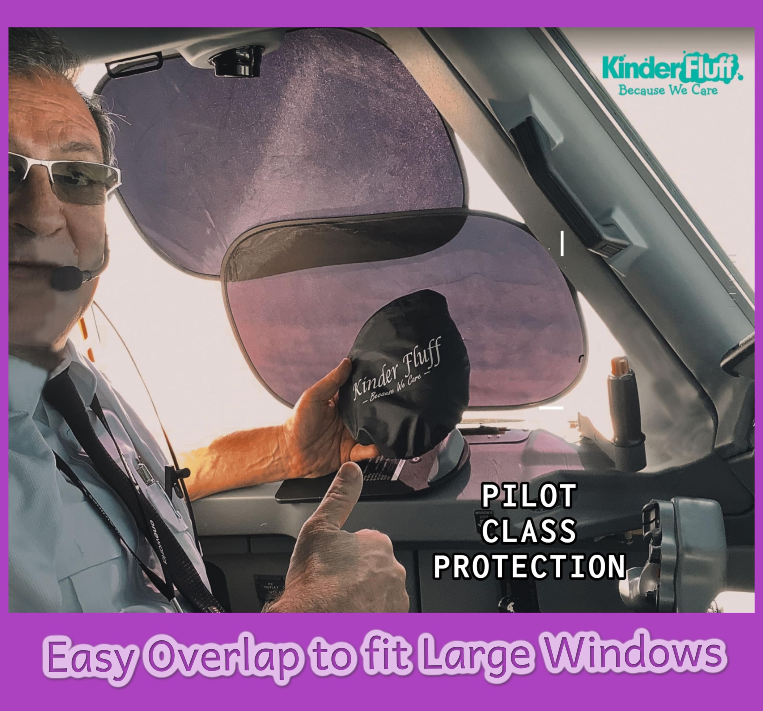 Kinder Fluff Car Window Shade (4Pack)-The Only Certified Cockpit & Car Window Sun Shade For Baby & Pilots Proven To Block 99.95%