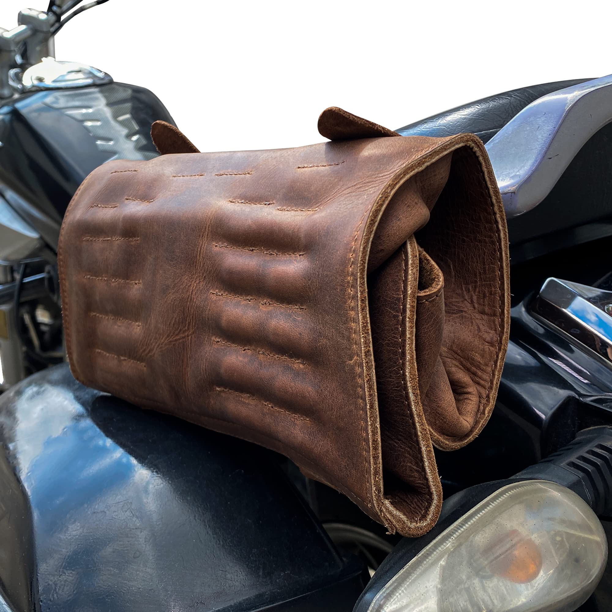 Hide & Ride Motorcycle Tool Roll Bag, Full Grain Leather, Bourbon Brown, 21 x 9.5 inches, Wrench Organizer Saddlebag