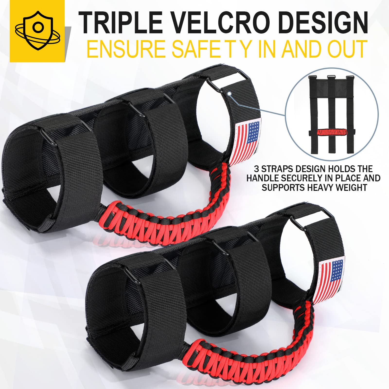 Moveland 4 Pack Roll Bar Grab Handles, Paracord Grip Handles For 1955-2023 Jeep Wrangler Jl, Jk, Tj, Yj & Jeep Gladiator Accessories - Upgrade Metal Buckle, Strong & Durable (Red)