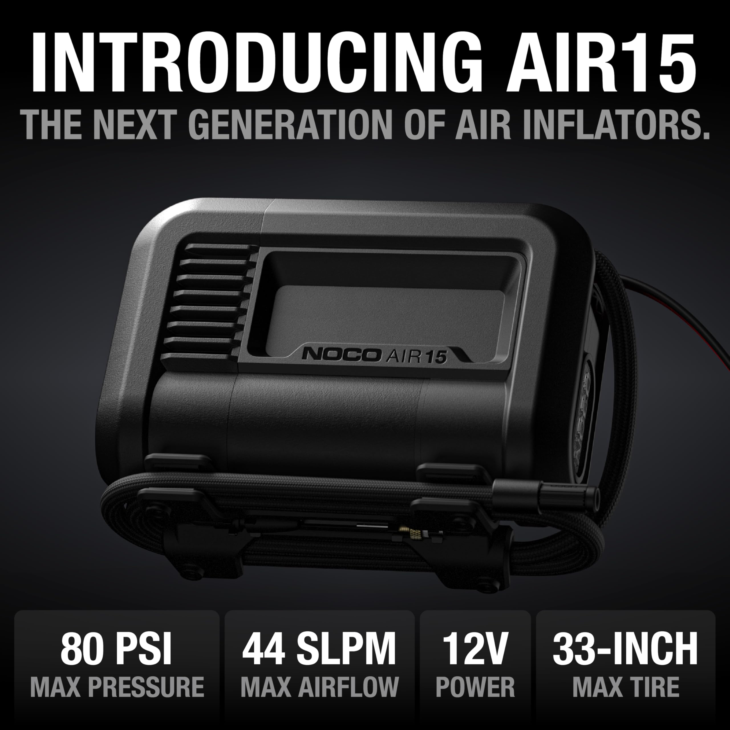 Noco Air15 Ultrafast 15A Tire Inflator, 12V Portable Air Compressor Pump, Rated At 80 Psi, Inflates Tires From 0-40 Psi In 2.9 M