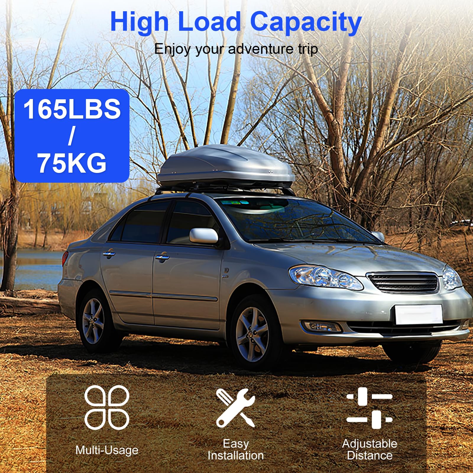 KOCASO 48'' Roof Rack Cross Bars Cargo Carrier Adjustable Roof Top Crossbars Universal Aluminum Crossbar Rack w/ 165LBS, Luggage