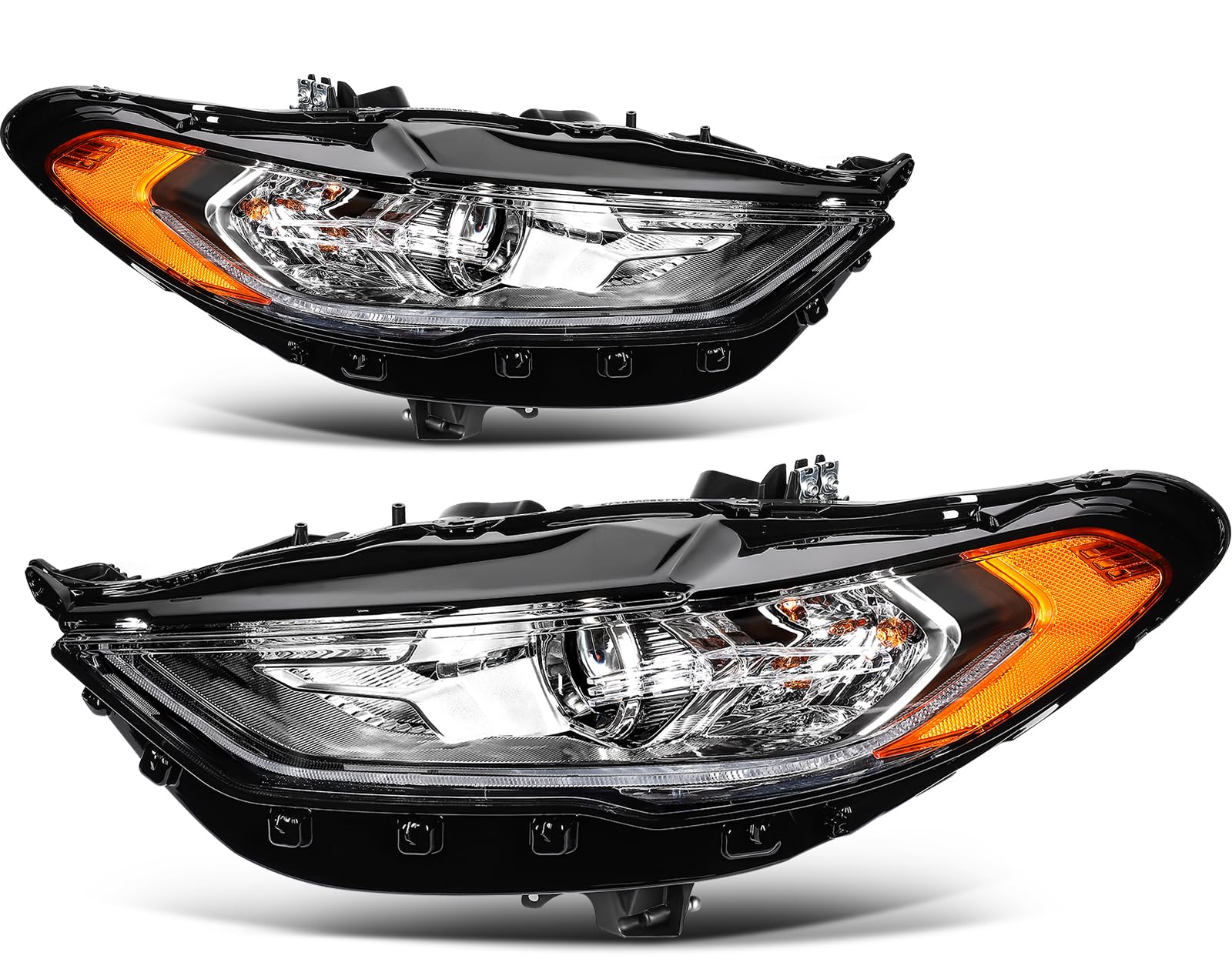 LBRST Headlight Assembly Fit 2017-2020 for Fusion Driver & Passenger Side Headlight Black Housing Amber Reflector FO2503348