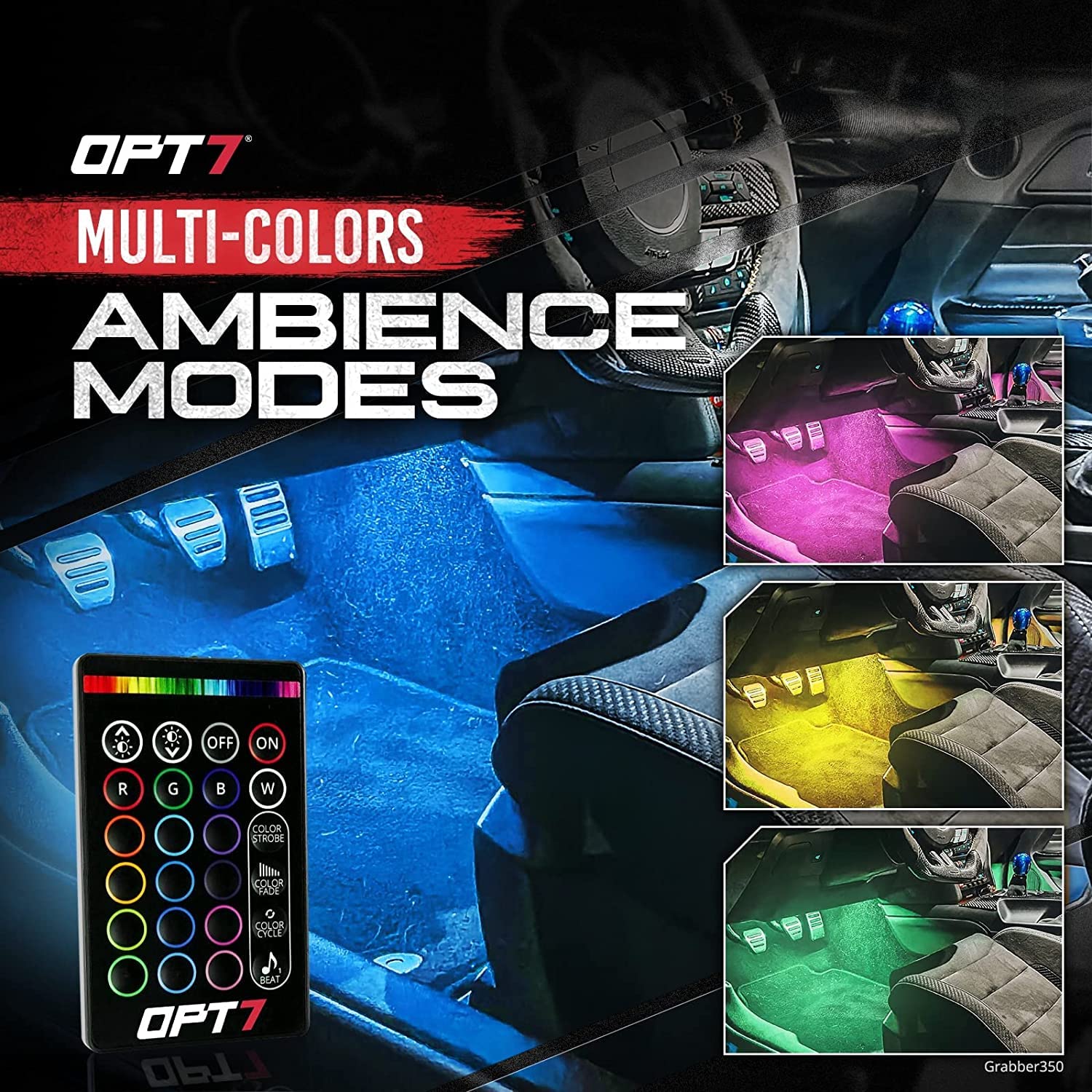 OPT7 Aura LED Strip Kit - 4pc Double Row, Smart Color, Soundsync, RGB, Door Assist, AURA-INTERIOR Model