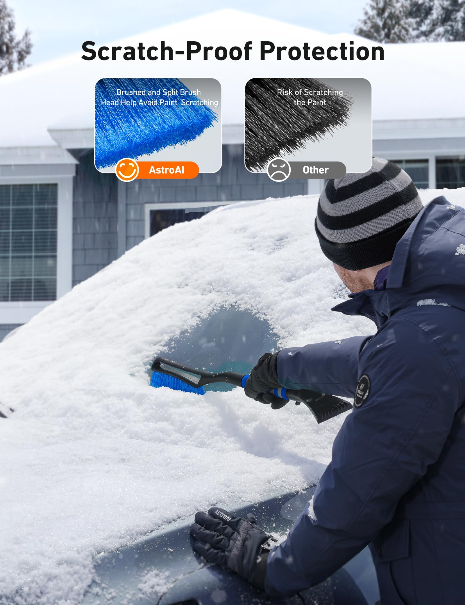AstroAI Snow Brush & Ice Scraper - Heavy Duty ABS & PVC, Ergonomic Foam Grip, 27", Blue, for Cars, Trucks, SUVs