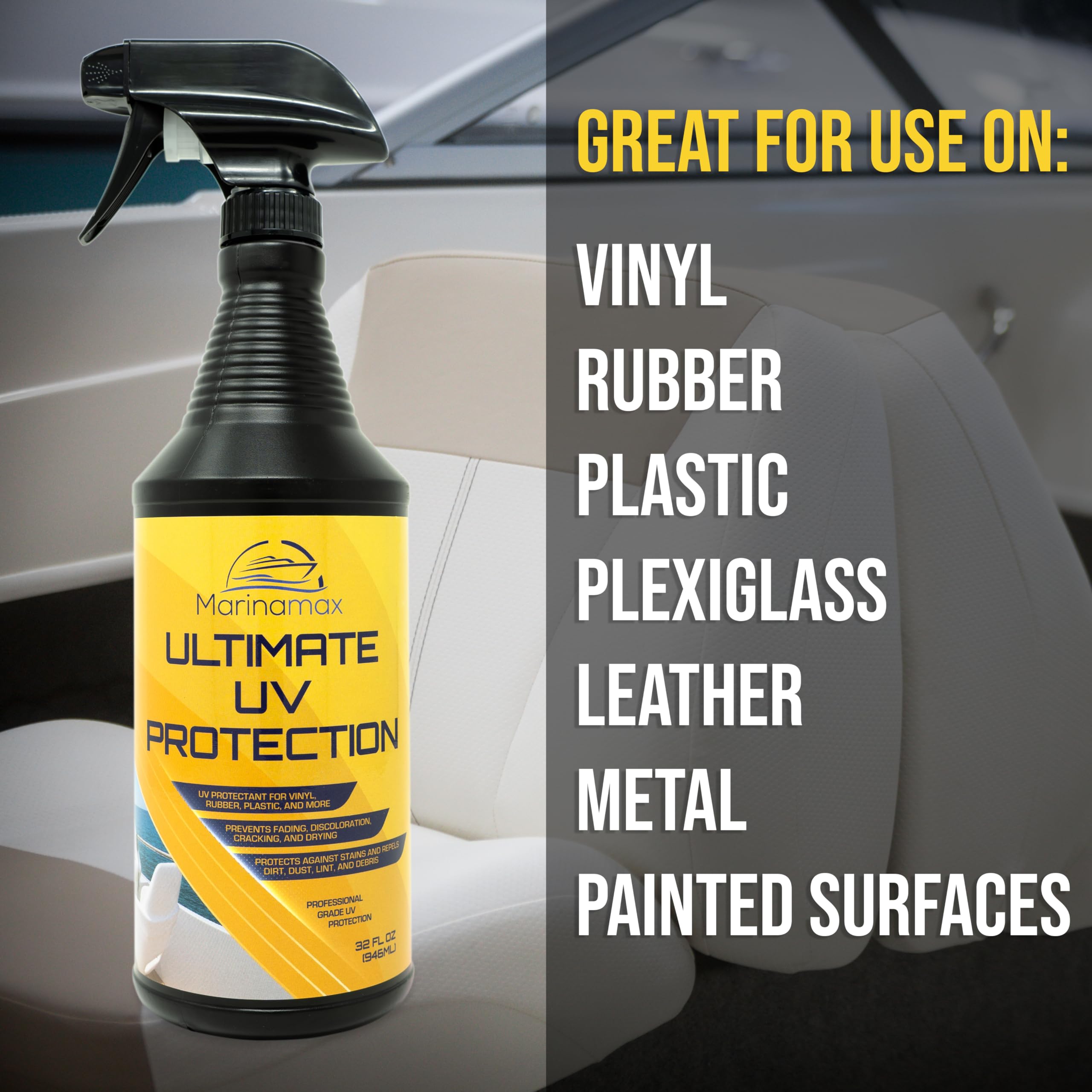 Marinamax Ultimate UV Protection Spray | 32 Oz Clear UV Protectant for Vinyl, Rubber, Plastic - Prevents Fading & Discoloration