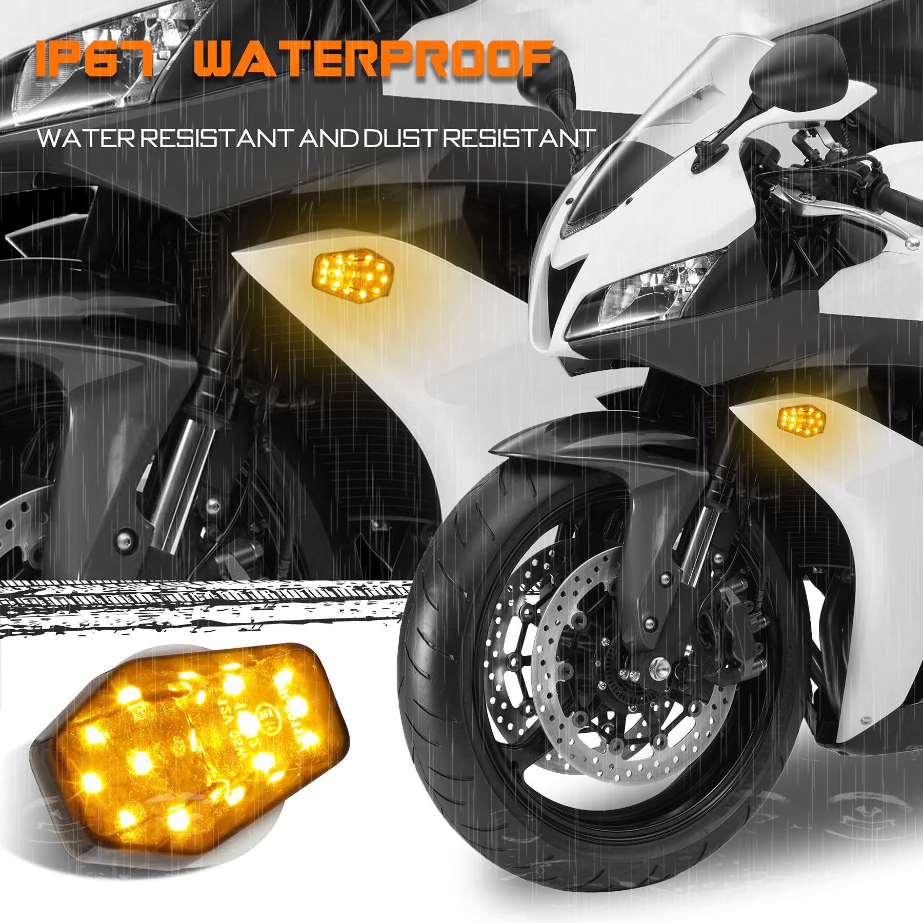 QUASCO LED Flush Mount Motorcycle Turn Signals Universal 12V Blinkers Smoked Lens Compatible with Sport Street Racing Bike Suzuk