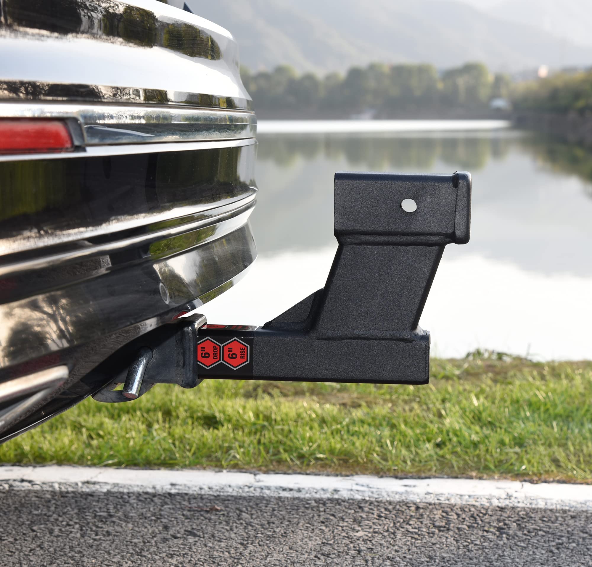 TOPTOW 6 Drop/Rise Trailer Hitch Extender Adapter, 2 Shank, 7500lbs Capacity, Matte Black, 8.5 & 10.5