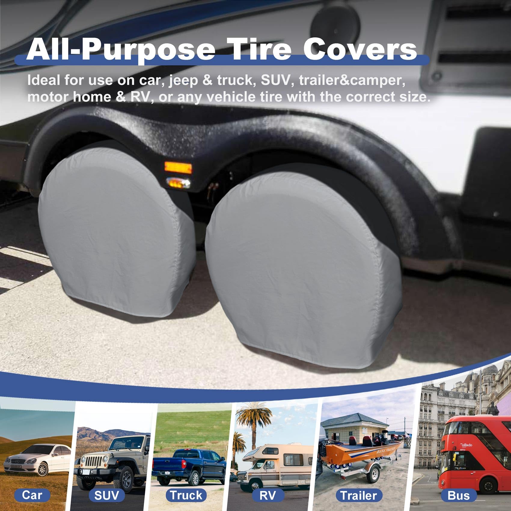 Explore Land Tough Tire Covers 4 Pack - Charcoal, Water-Resistant, Fits 39-42" Tires for Truck, SUV, Trailer, Camper, RV