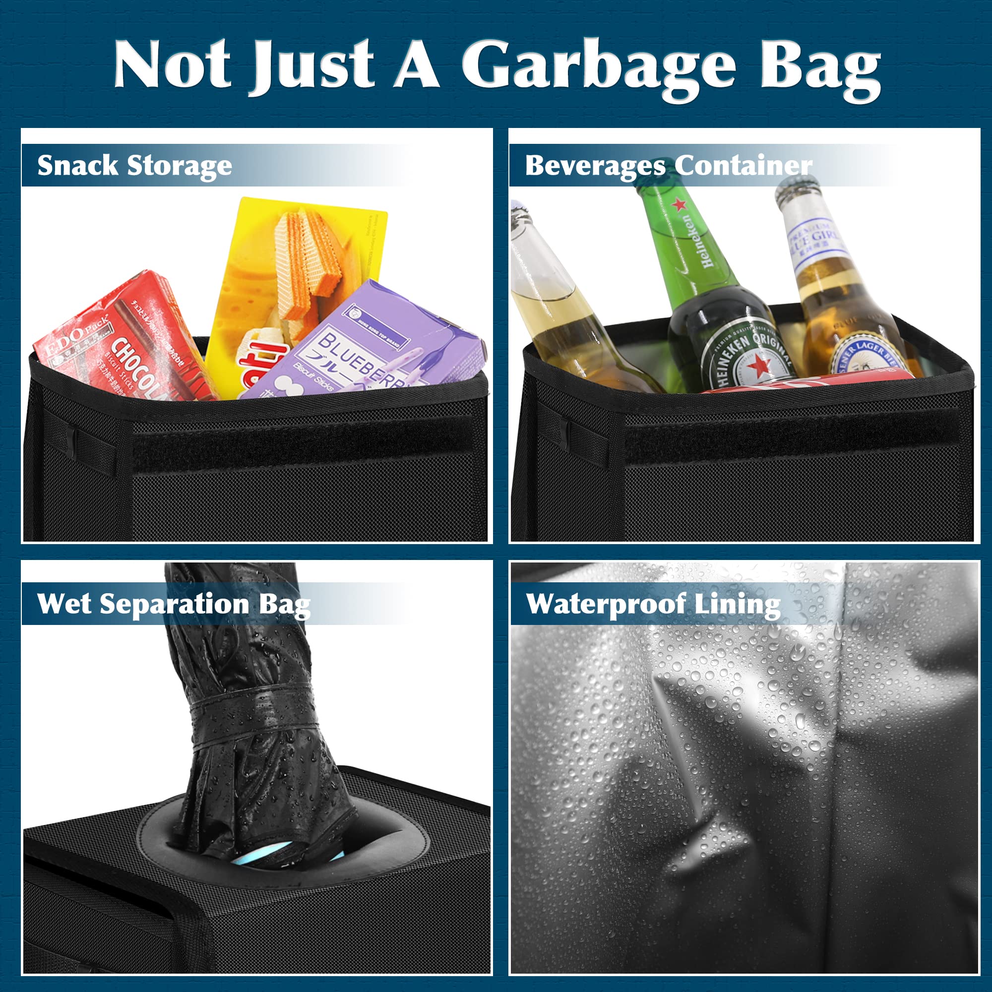 Femuar Leak Proof Car Trash Can With Lid - Waterproof Automotive Garbage Bin For Suvs, Collapsible And Portable Car Trash Bag, B