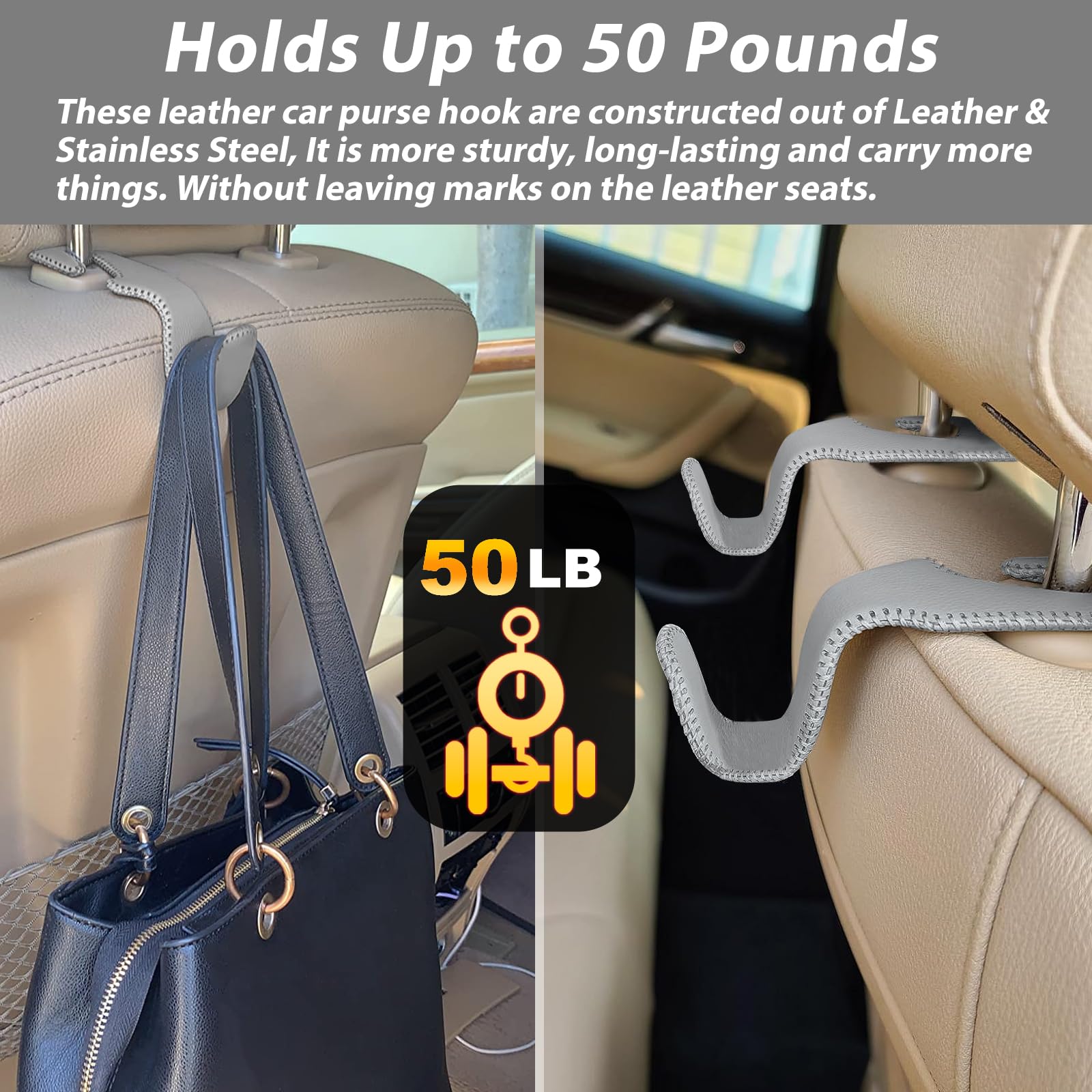 Etre Jeune Purse Hook for Car, Leather Back Seat Headrest Hooks Hanger Holder Hook for Hanging Purses and Bags and Baby Towel, 4