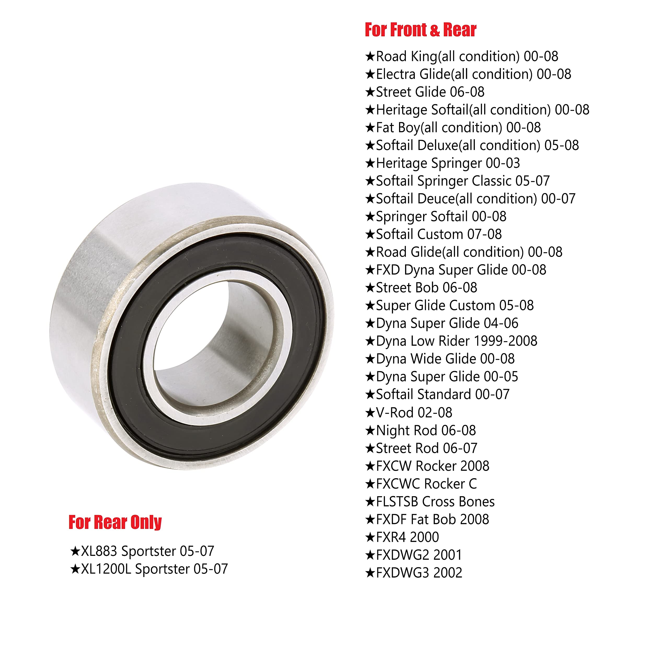 MINSTAR 25-1394 Bearing for Harley Davidson 2000-2008 Dyna/Electra Glide/Fatboy/Heritage Softail/Heritage Springer/Night Rod/Nig