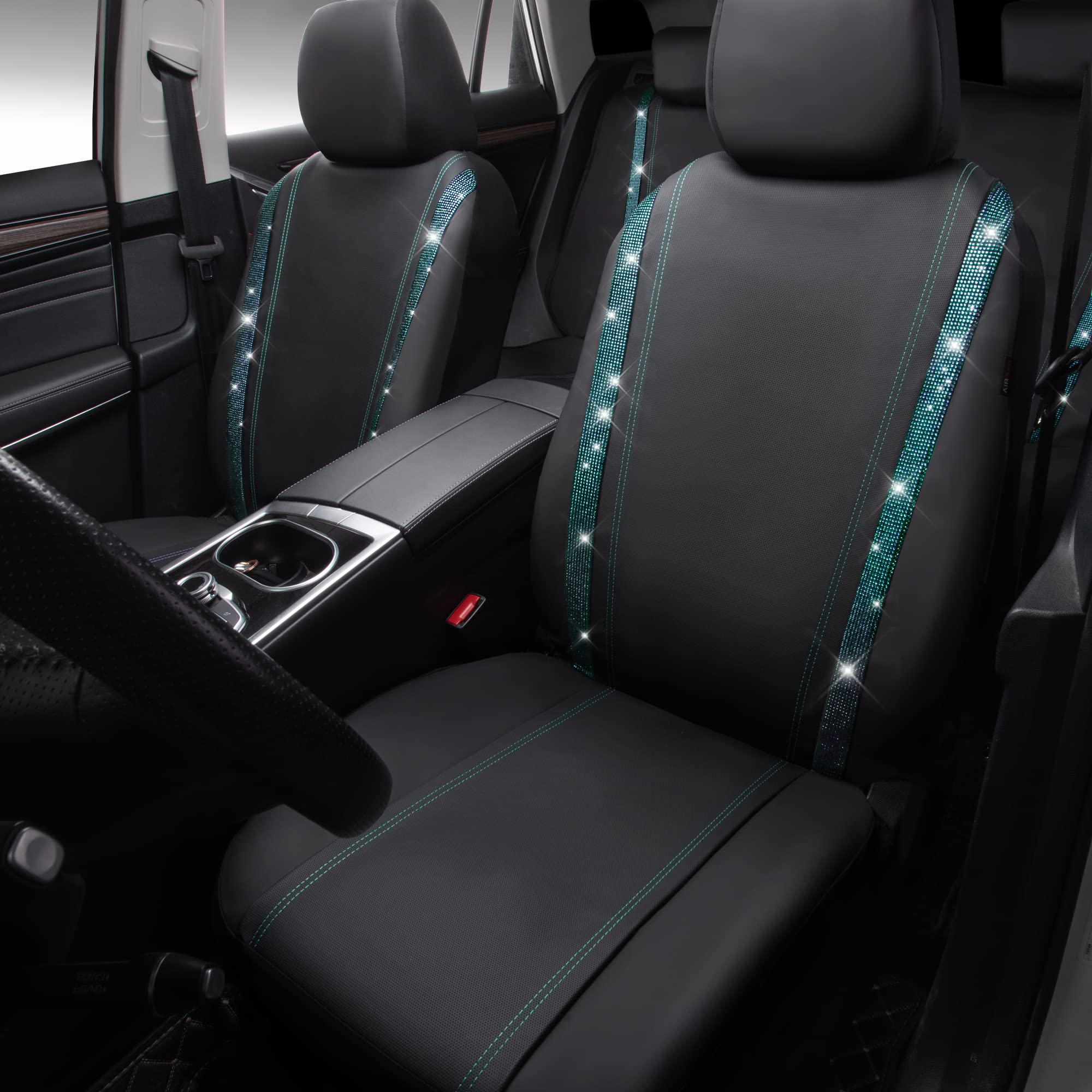 Car Pass Bling Car Seat Covers Full Sets, Shining Rhinestone Diamond Waterproof Leather, Rear With Zipper, Universal Fit Automot