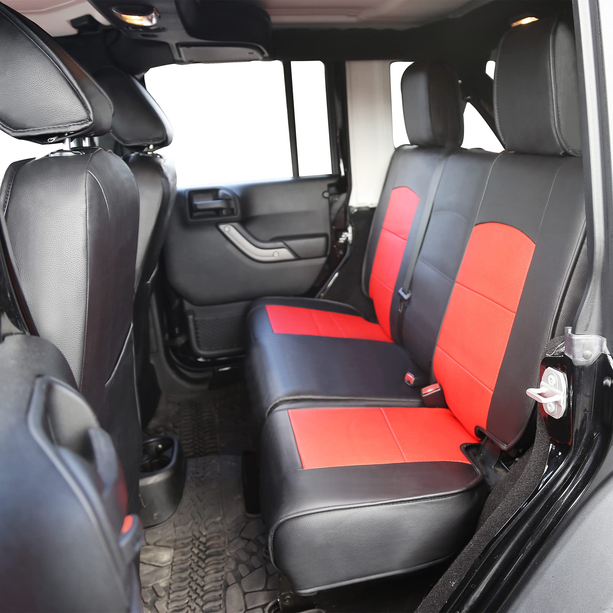 Oasis Auto 2007-2017 Wrangler Jk Custom Leather Seat Covers (2013-2017 Wrangler 4-Door, Black&Red)