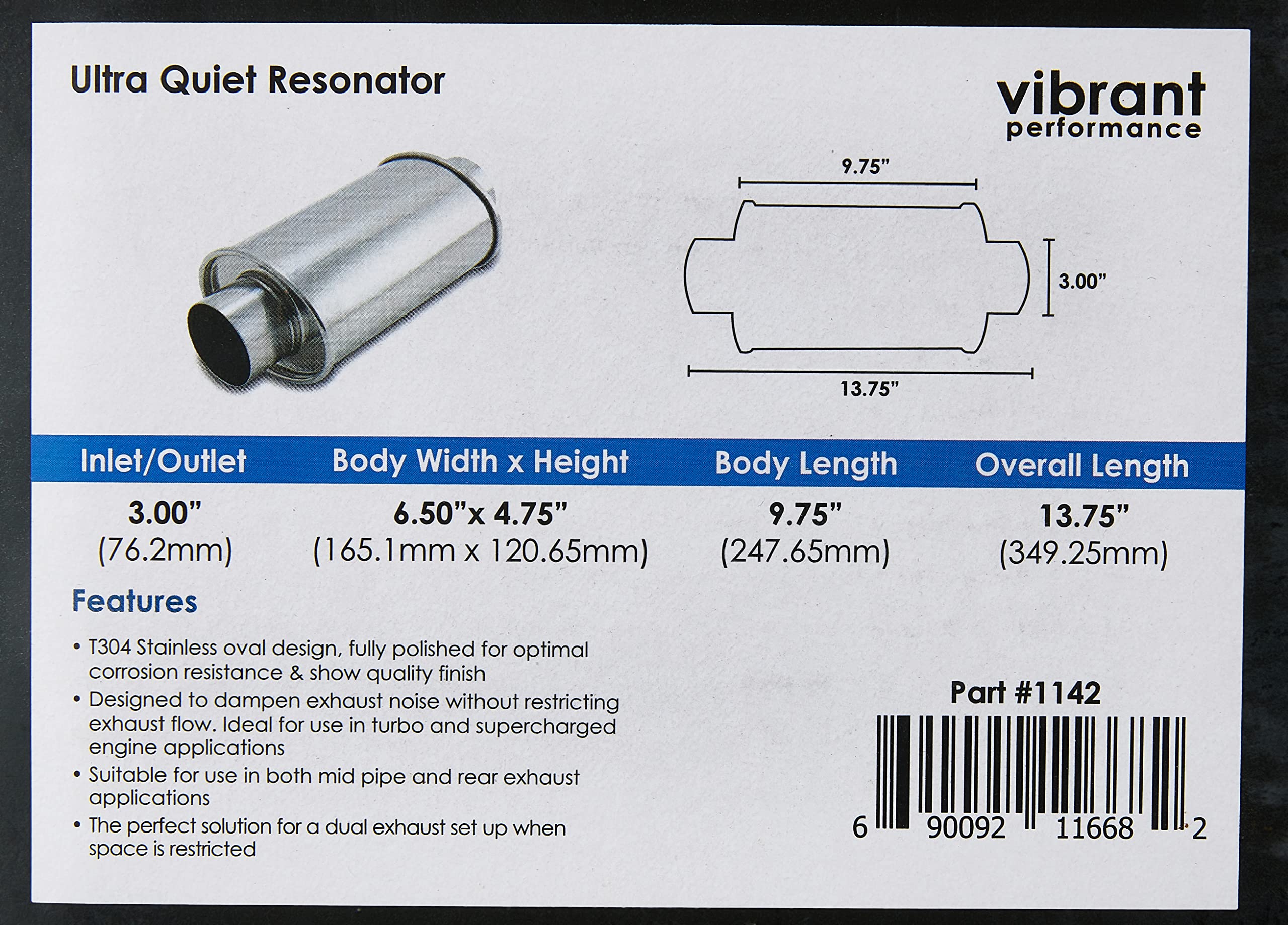 Vibrant Performance 1142 3'' Ultra Quiet Resonator