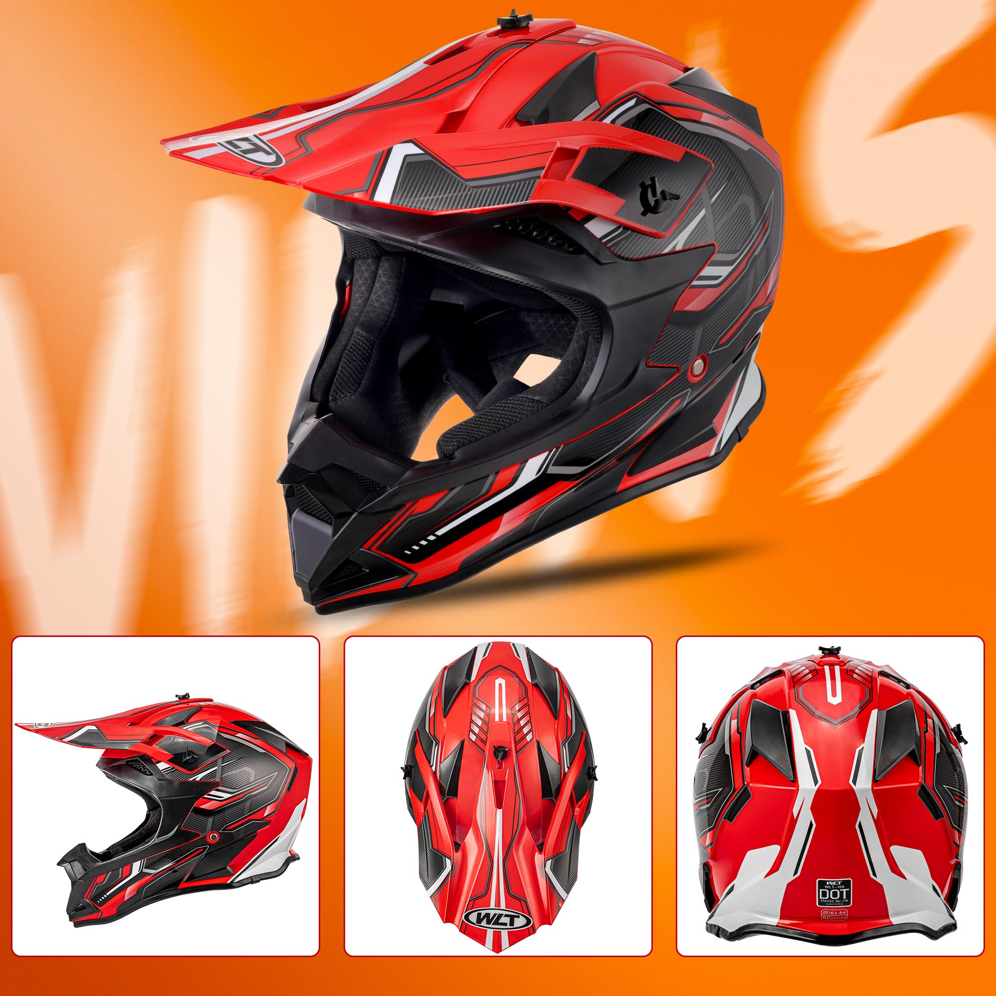 Oumurs Adult Dirt Bike Helmet ATV with Goggles, Gloves & Mask, XL, Red Black, ABS Plastics, DOT/FMVSS-218, Off-Road Motocross