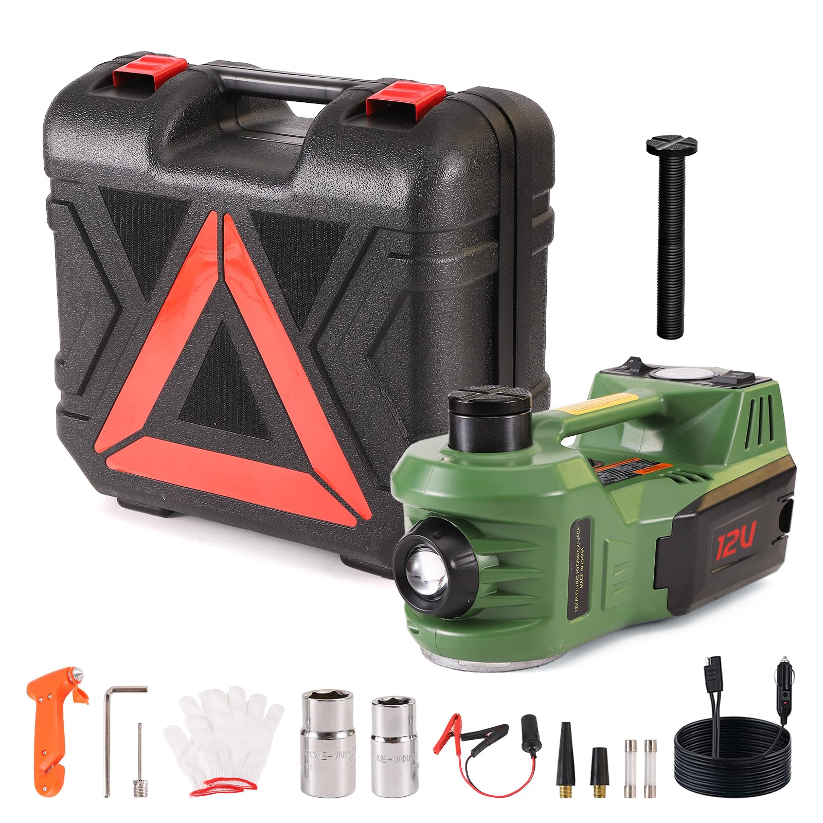 EFFIROSO Portable 5 Ton 12V Electric Car Jack Hydraulic Floor Jack for Car with Tire Inflator Pump for Vehicle Emergency Repair 