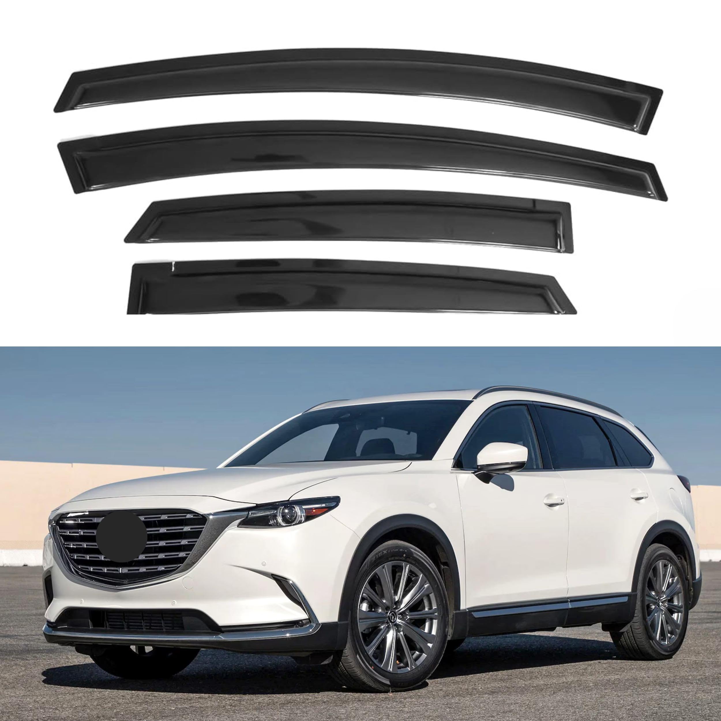 Ig Window Visor For Mazda Cx-9 2016-2023 (Cx9), Rain Guard Tape-On Extra Durable Sun Wind Side Vent Window Deflector, 2016 2017
