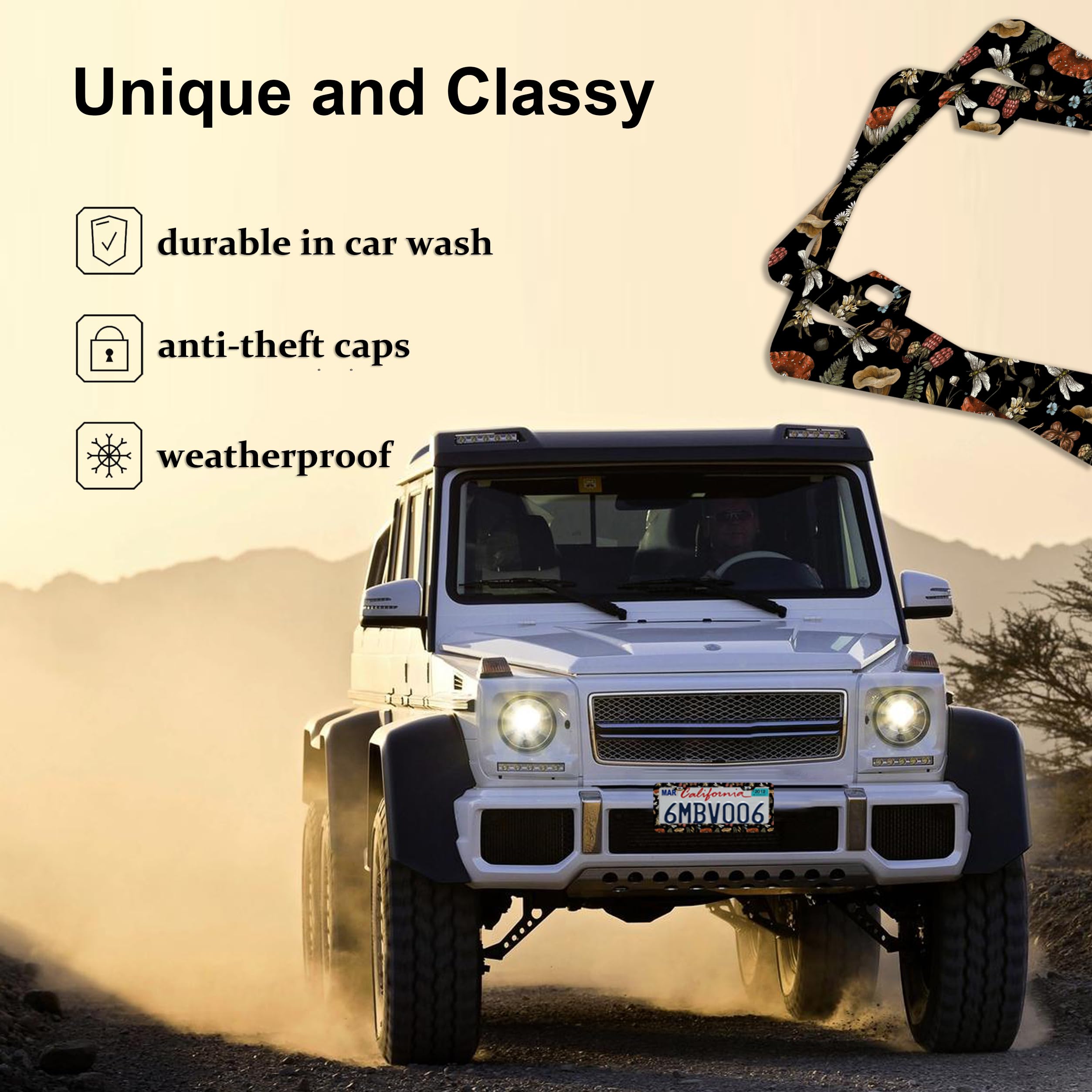 DGDRHZ Mushroom License Plate Frames,Woodland, Fern,Moth, Dragonfly for Women & Men,Cute License Plate Holder,Mushroom Car Acces