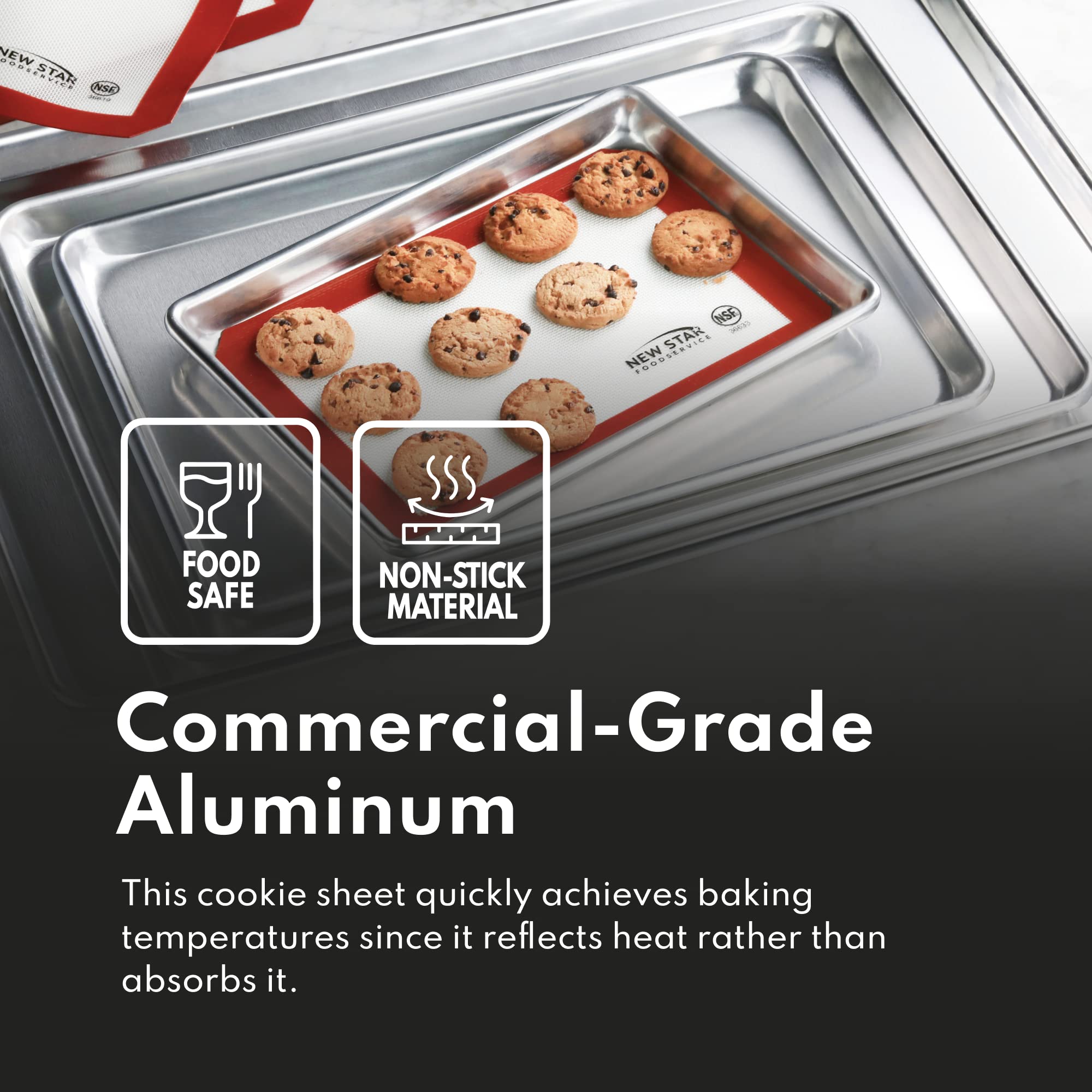 New Star Foodservice 38446 Commercial-Grade 18-Gauge Aluminum Sheet Pan/Bun Pan And Silicone Baking Mat Set, 15'' L X 21'' W X 1
