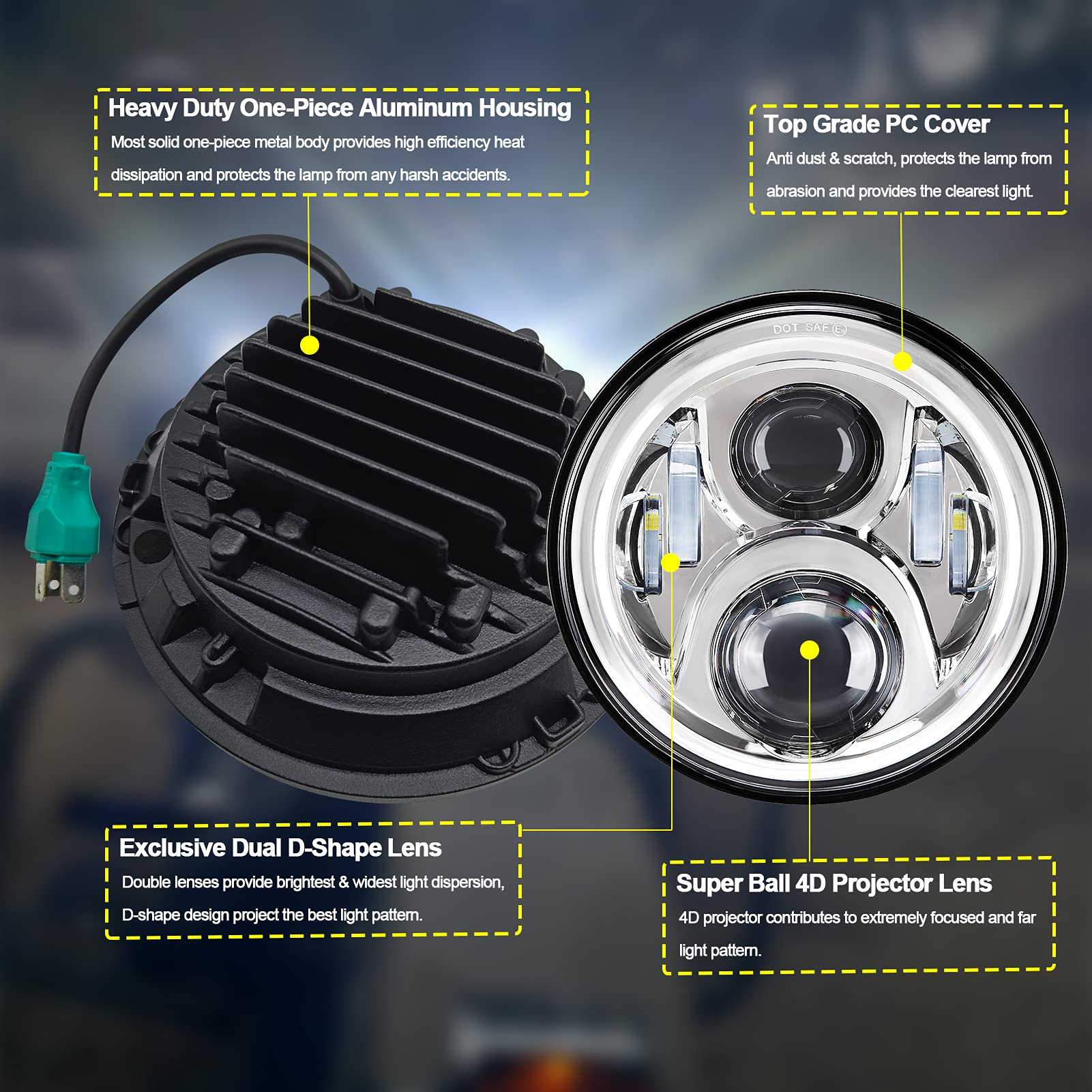 Alyoned 7 Inch Motorcycle Led Headlight 4.5 Fog Passing Lights Dot Kit Compatible With Harley Davidson Fat Boy Street Glide Heritage Softail Road King Switchback Electra Glide Ultra Classic Chrome
