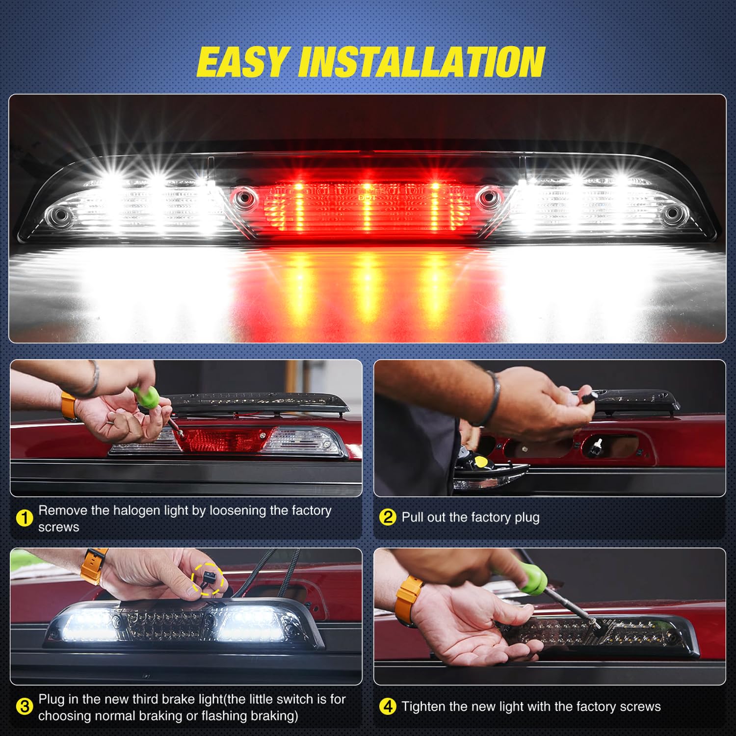 Nilight Third Brake Light Tail High Mount 3Rd Stop Cargo Reverse Lights Smoked Lens Compatible With Ford F150 2015 2016 2017 201