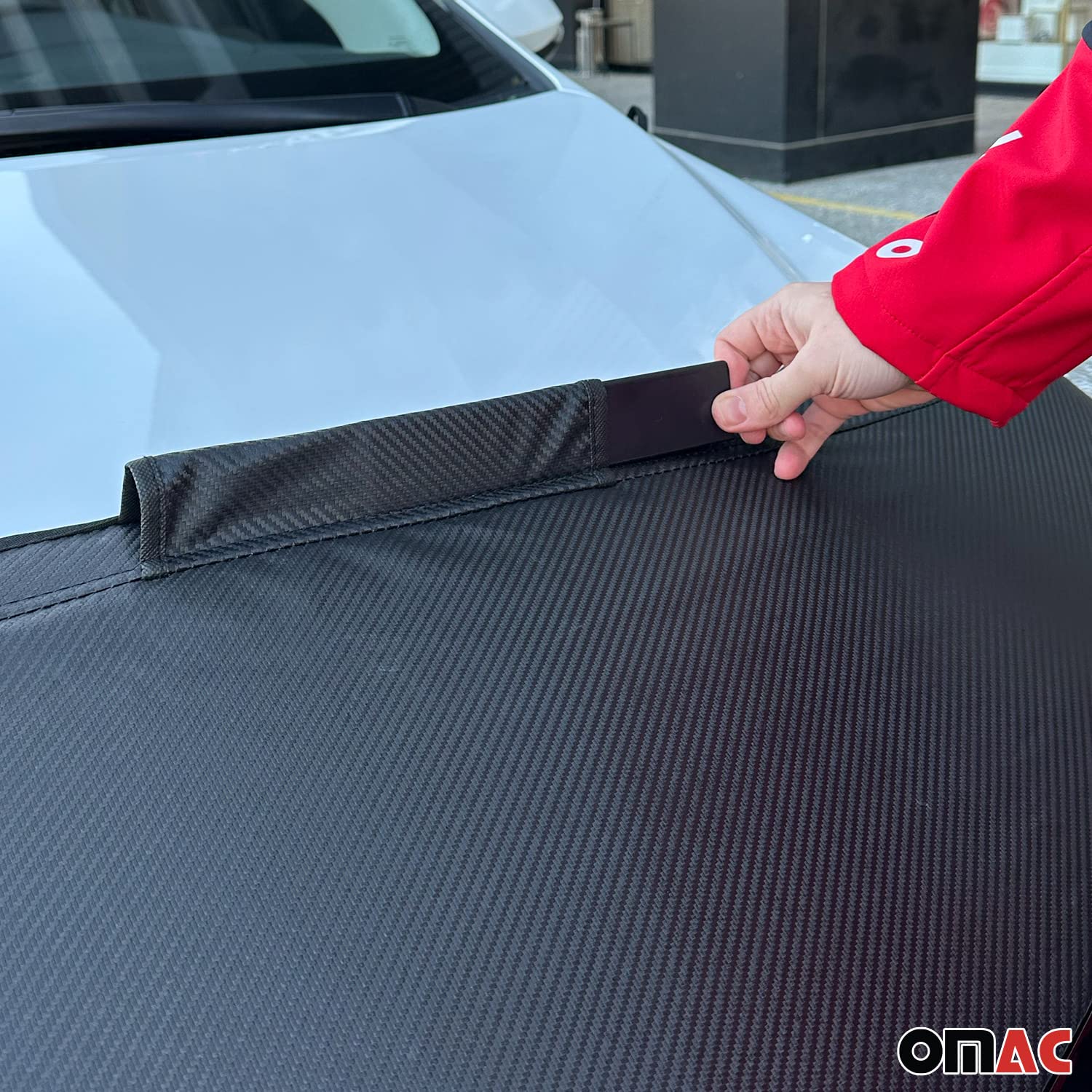 Omac Car Bonnet Mask Hood Bra For Volvo Xc90 2016-2024 Carbon Black 1 Pc