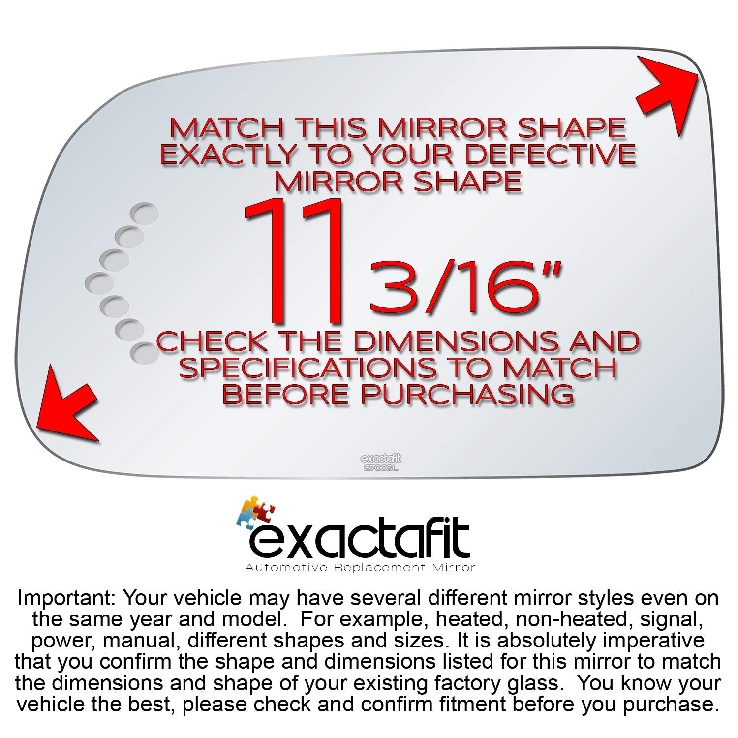 Exactafit 8700Sl Driver Side Mirror Glass Left Replacement With Turn Signal Arrow Compatible With 2003-2005 Chevy Avalanche Silv