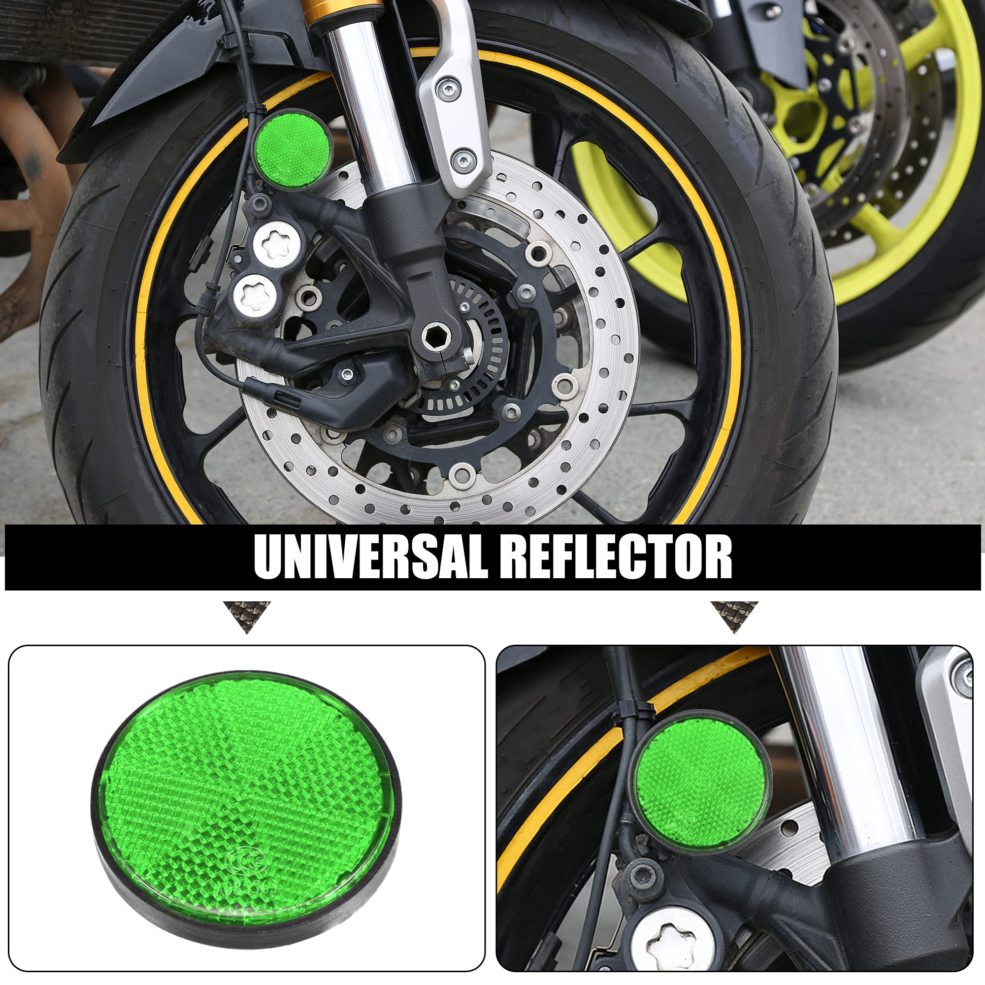 X Autohaux 8 Pcs Round Stick-On Safety Spoke Reflective Self Adhesive Reflector For Gate Posts Cars Trailer Motorcycle Trucks Boat Bicycle Bike Green